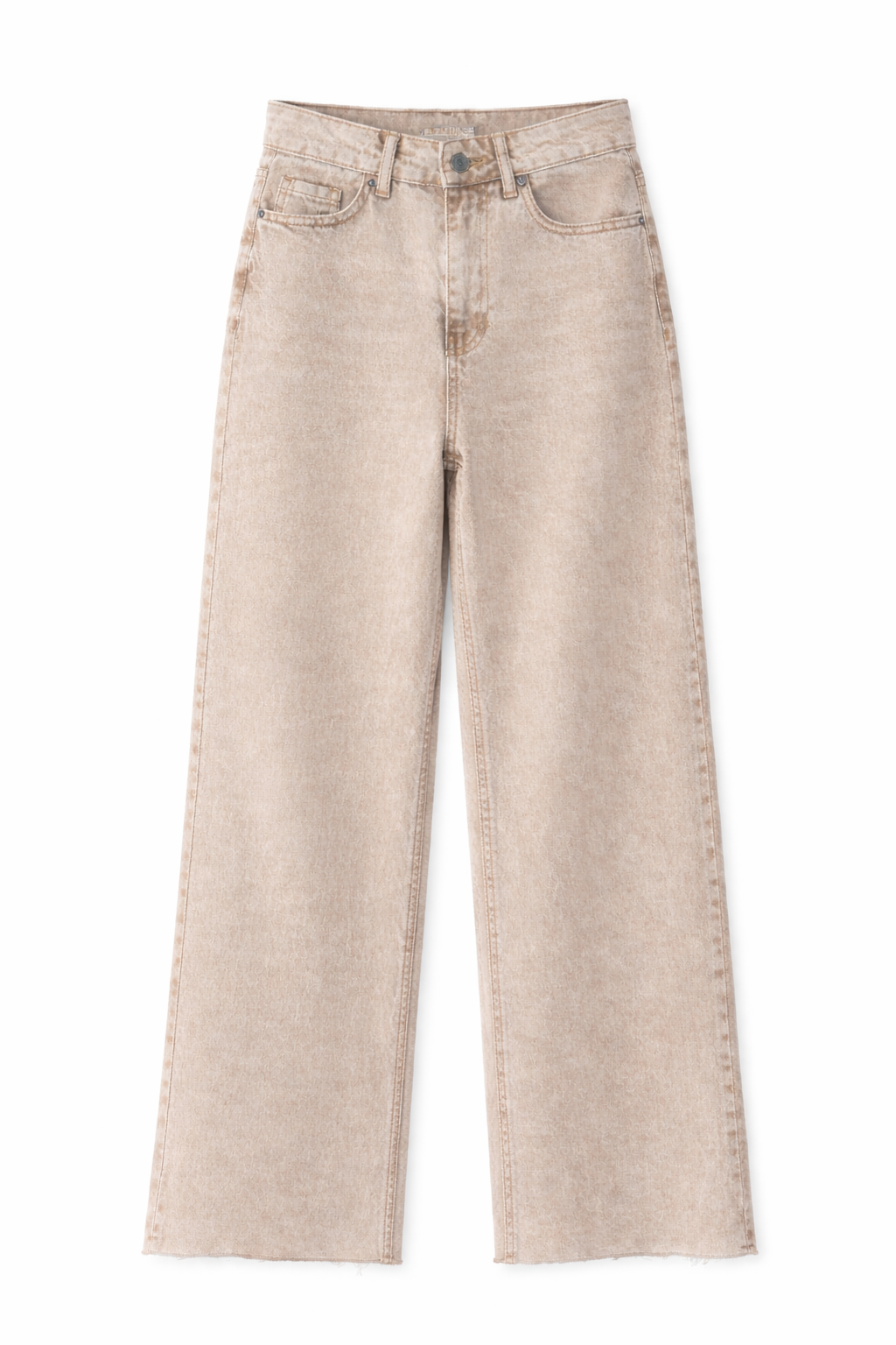 Yıkamalı Bej Wide Leg Kesik Paça Jean