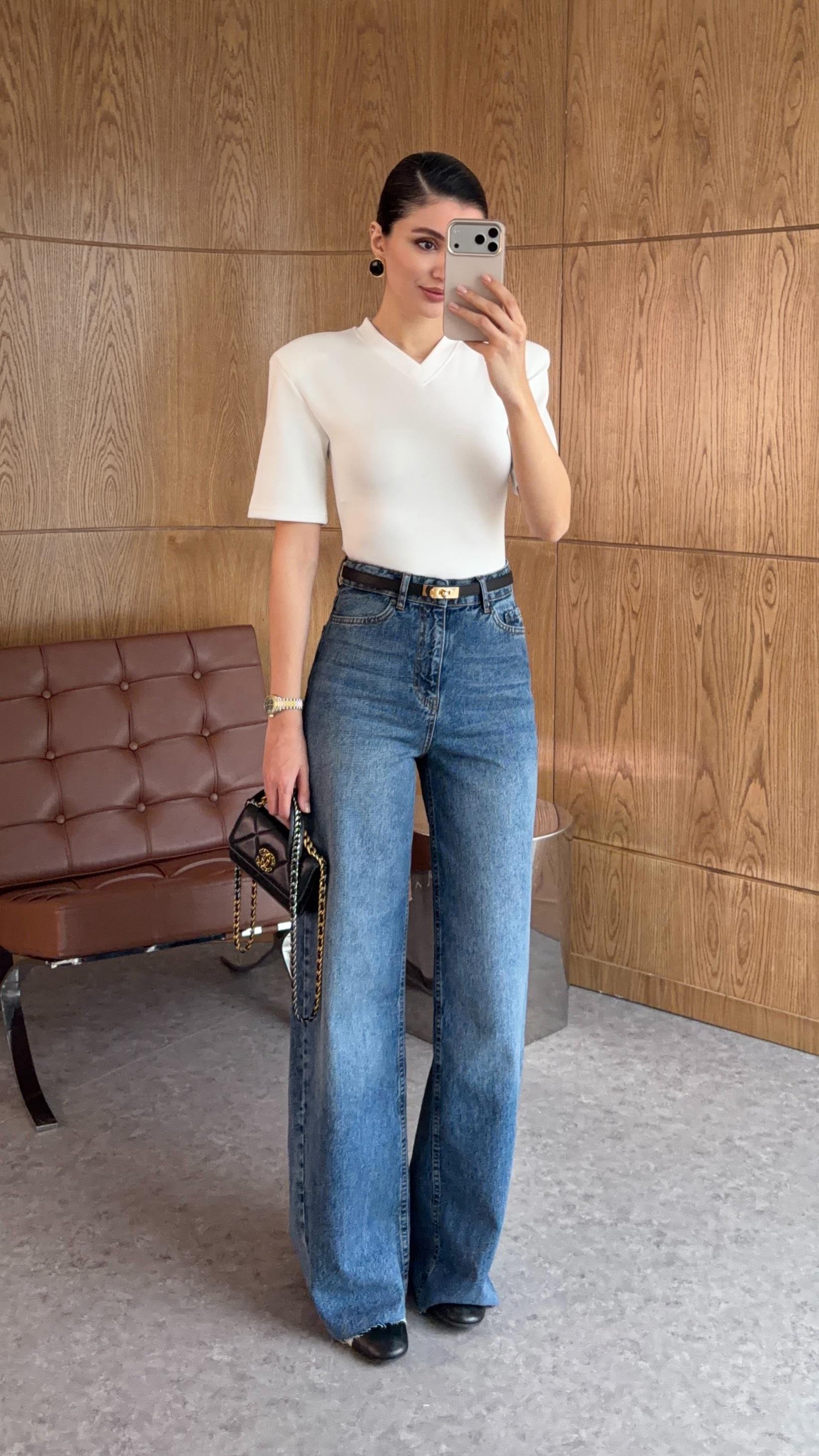 Yıkamalı Koyu Mavi Wide Leg Jean