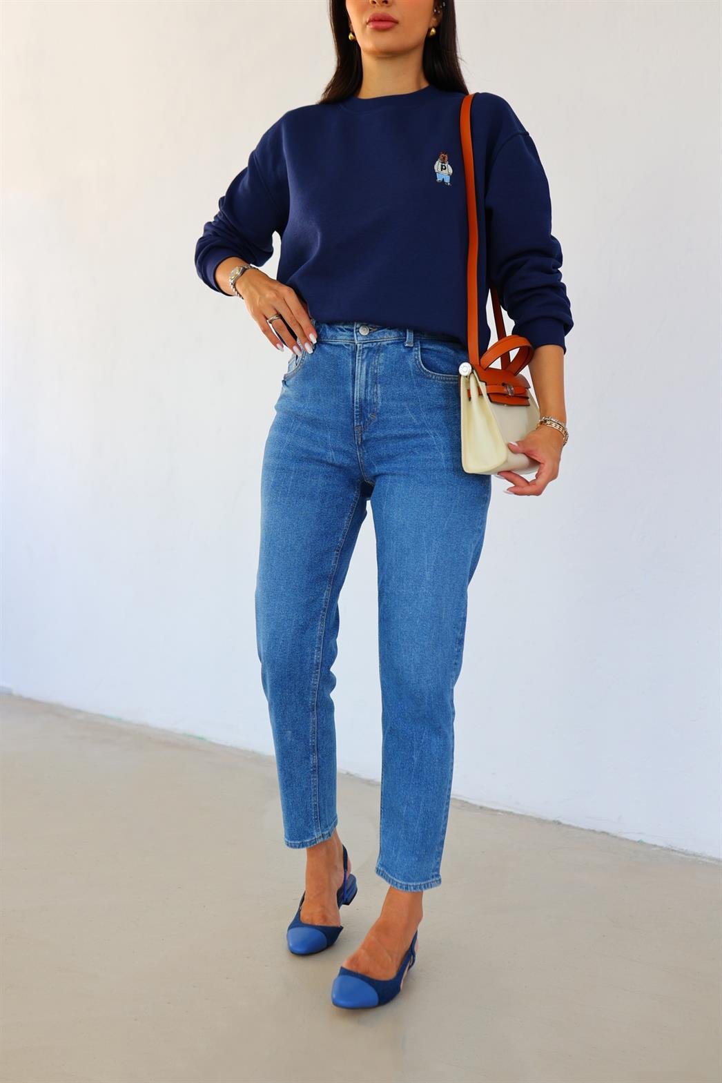 Yıkamalı Koyu Mom Jean