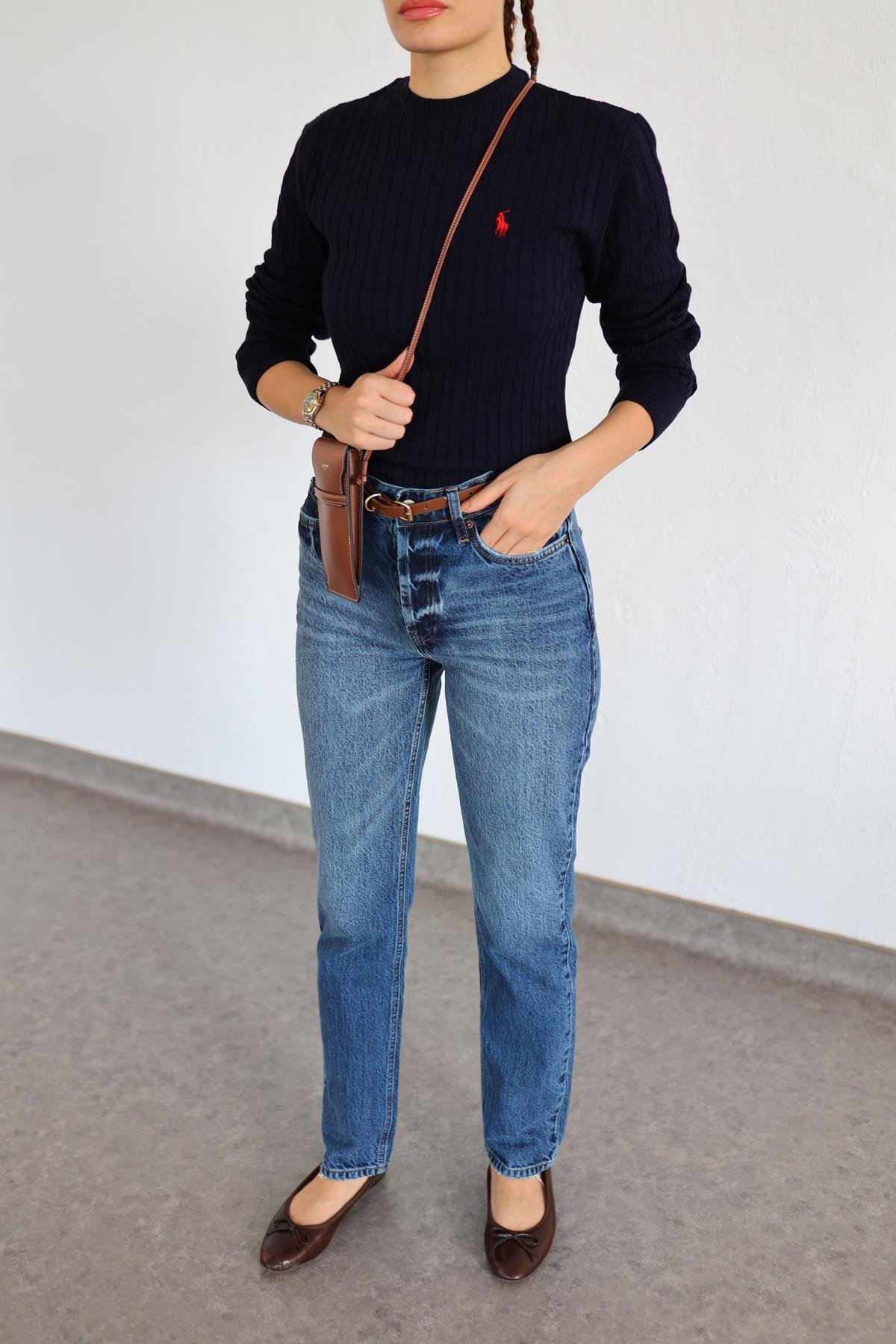 Yıkamalı Koyu Straight Jean