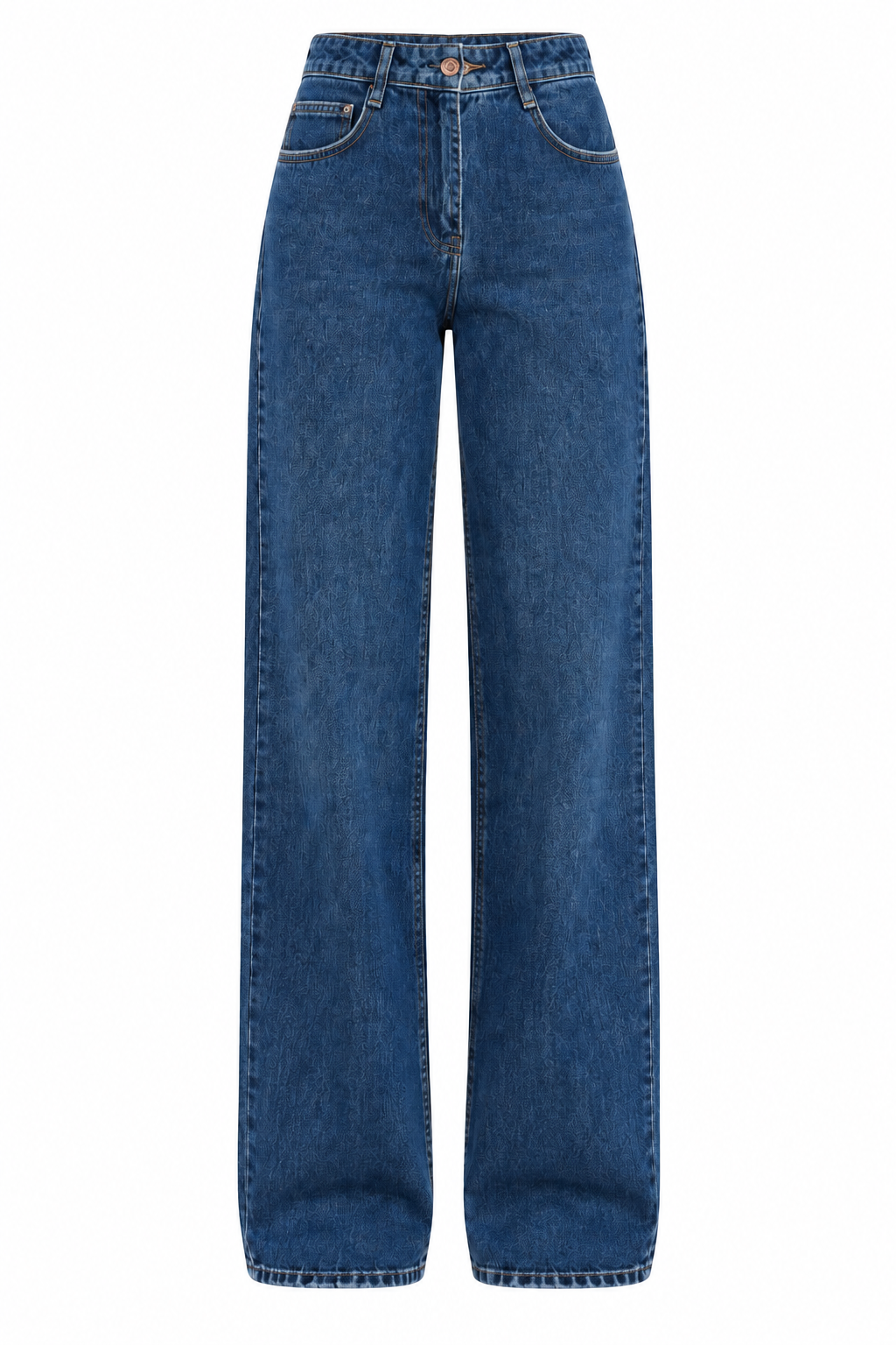 Yıkamalı Lacivert Cep Nakışlı Straight Fit Jean
