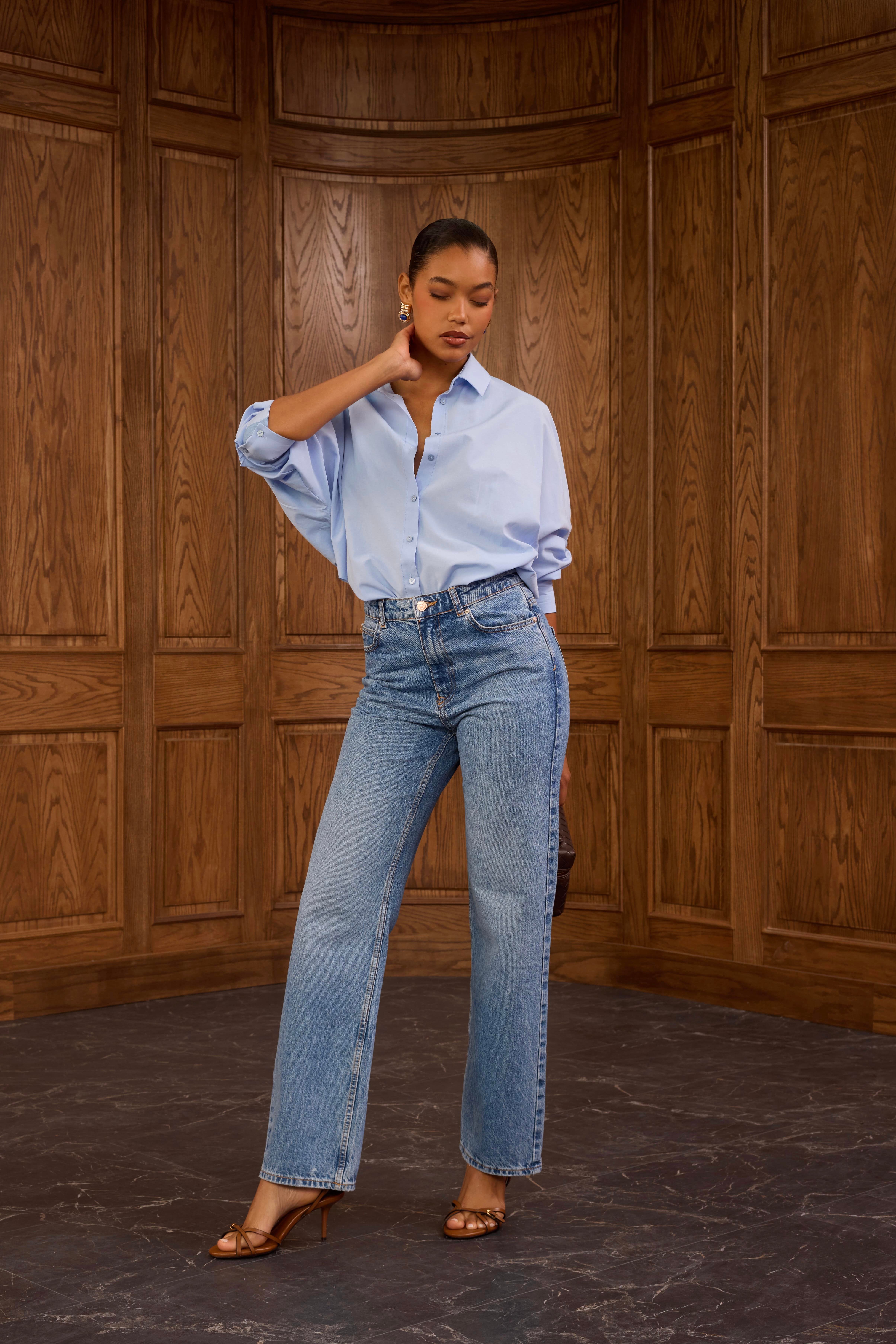 Yıkamalı Mavi Straight Jean