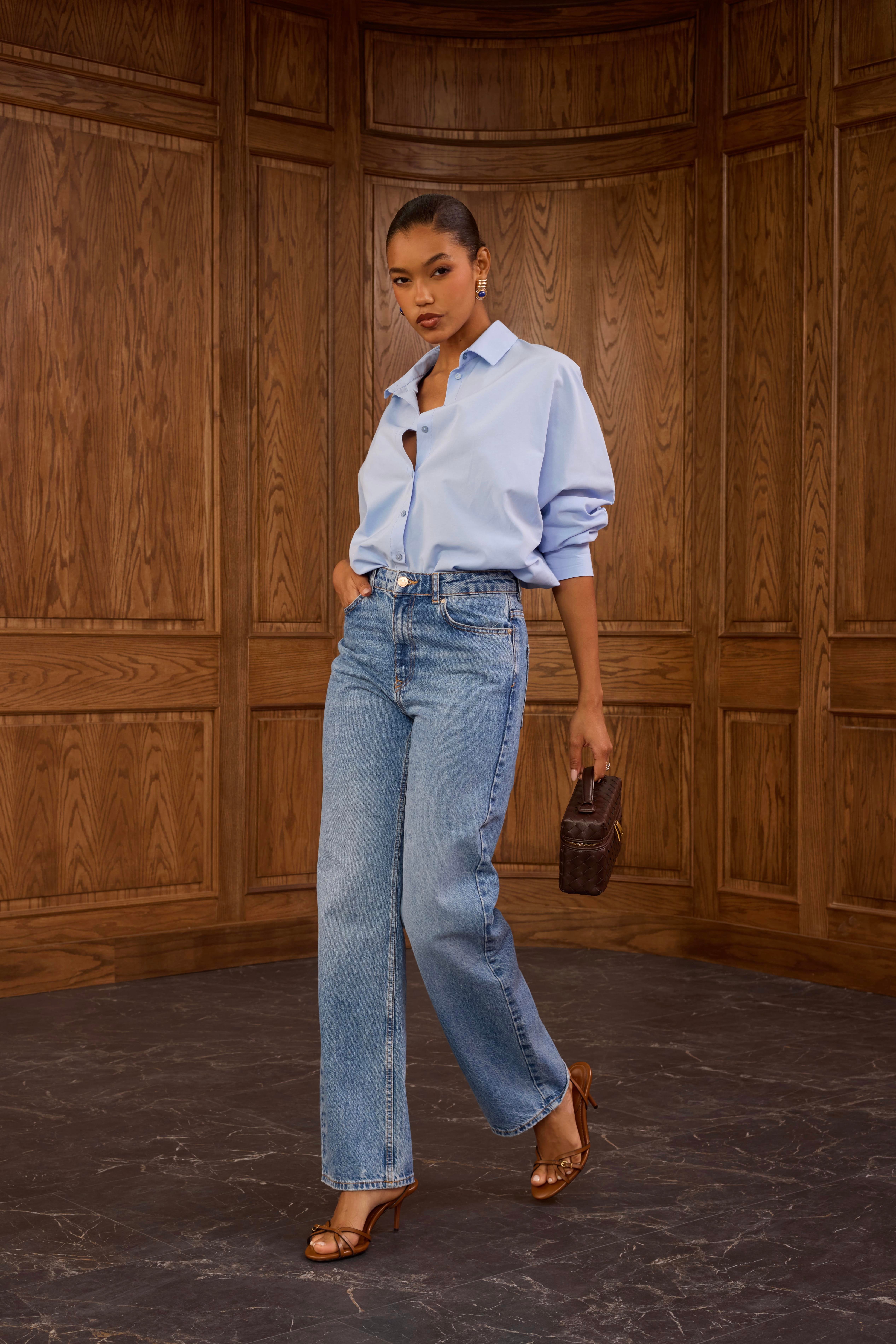 Yıkamalı Mavi Straight Jean
