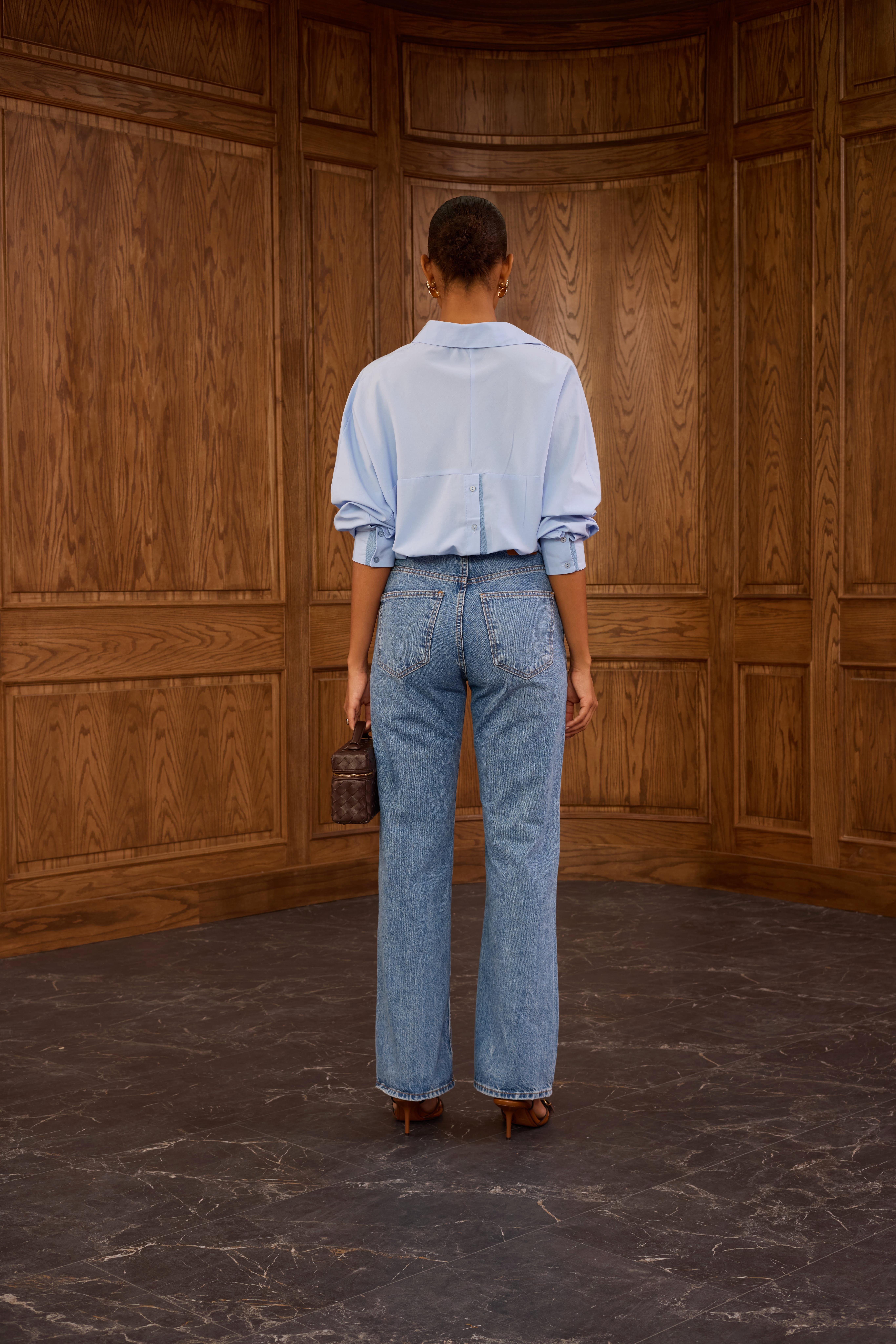 Yıkamalı Mavi Straight Jean