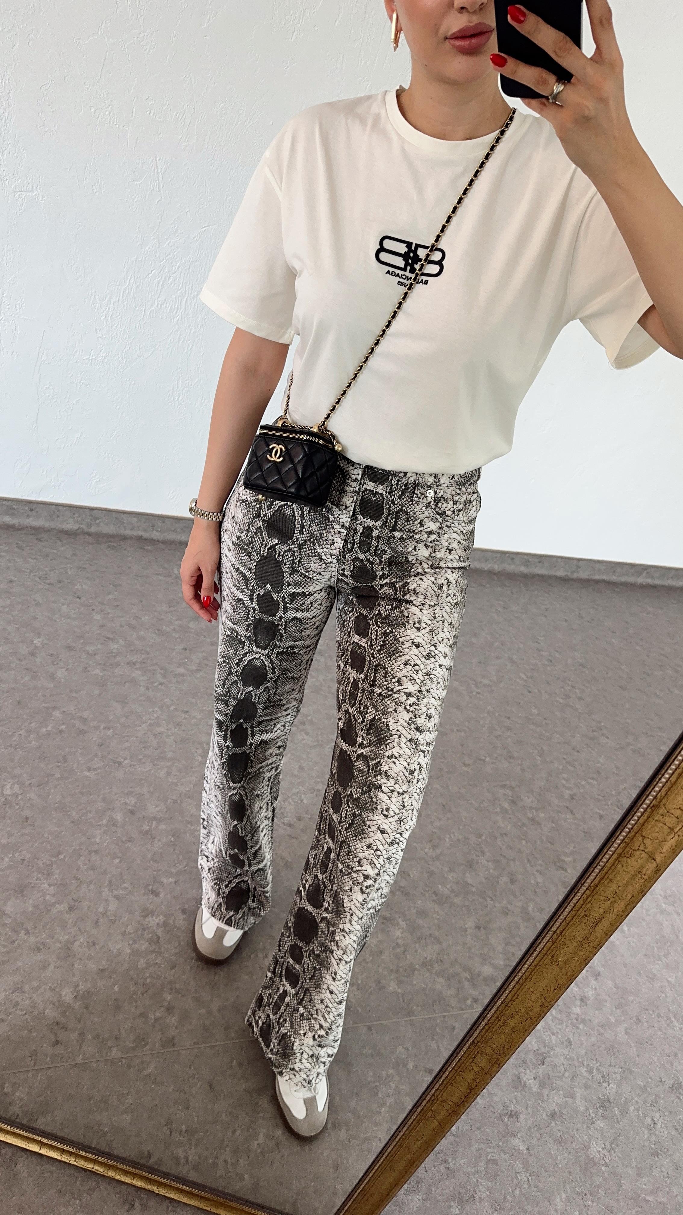 Yılan Desen Palazzo Denim