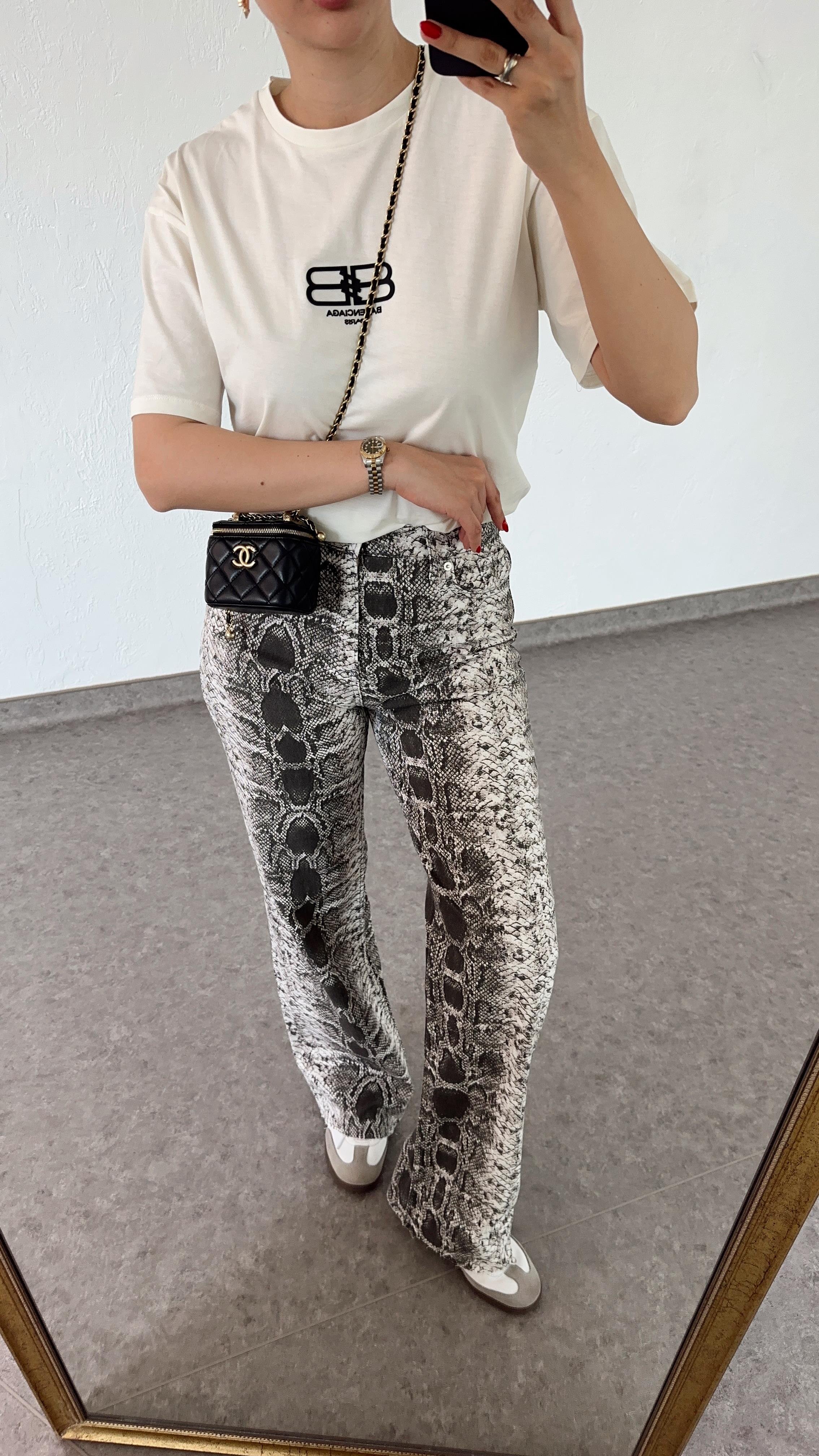 Yılan Desen Palazzo Denim