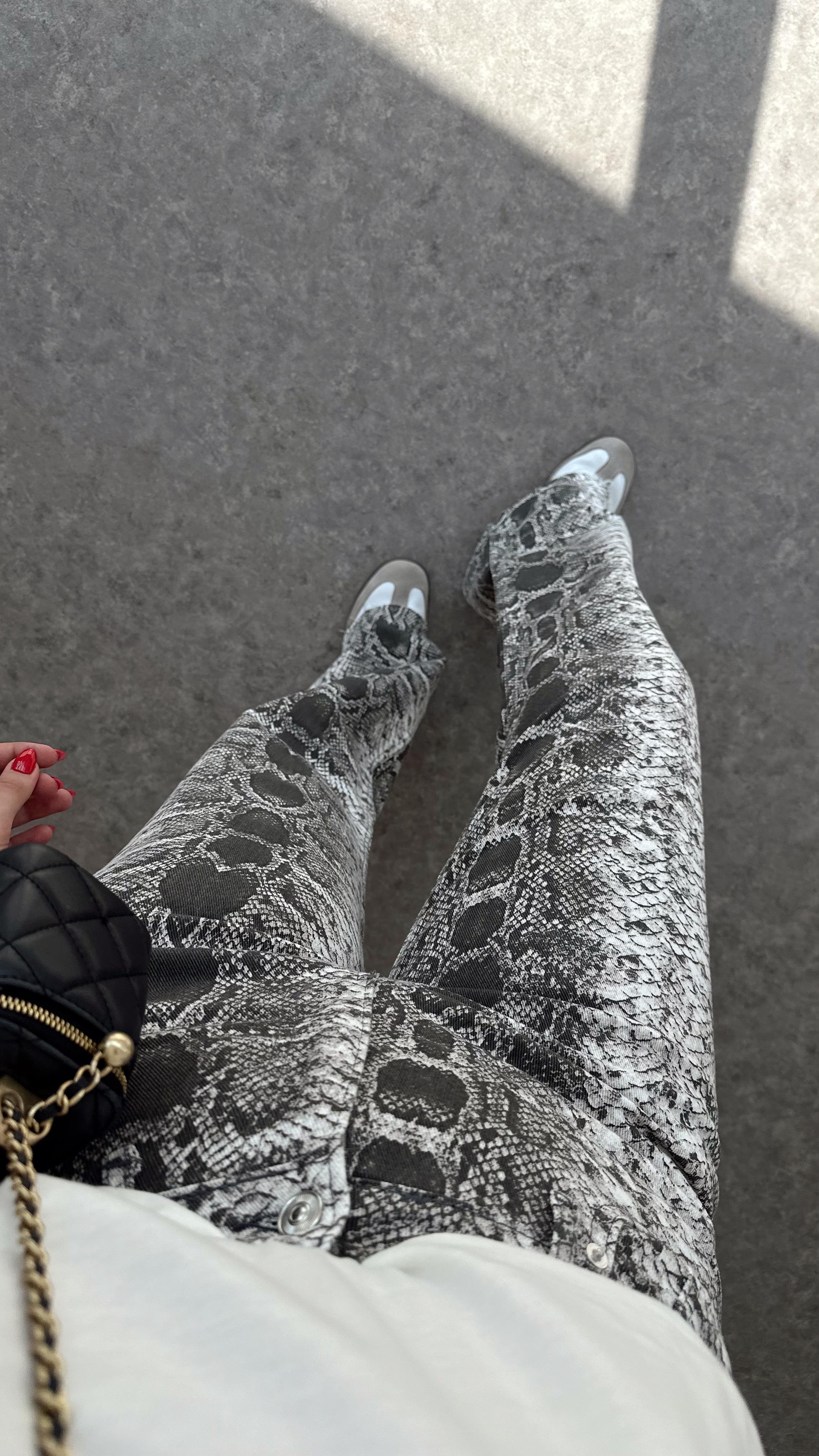 Yılan Desen Palazzo Denim