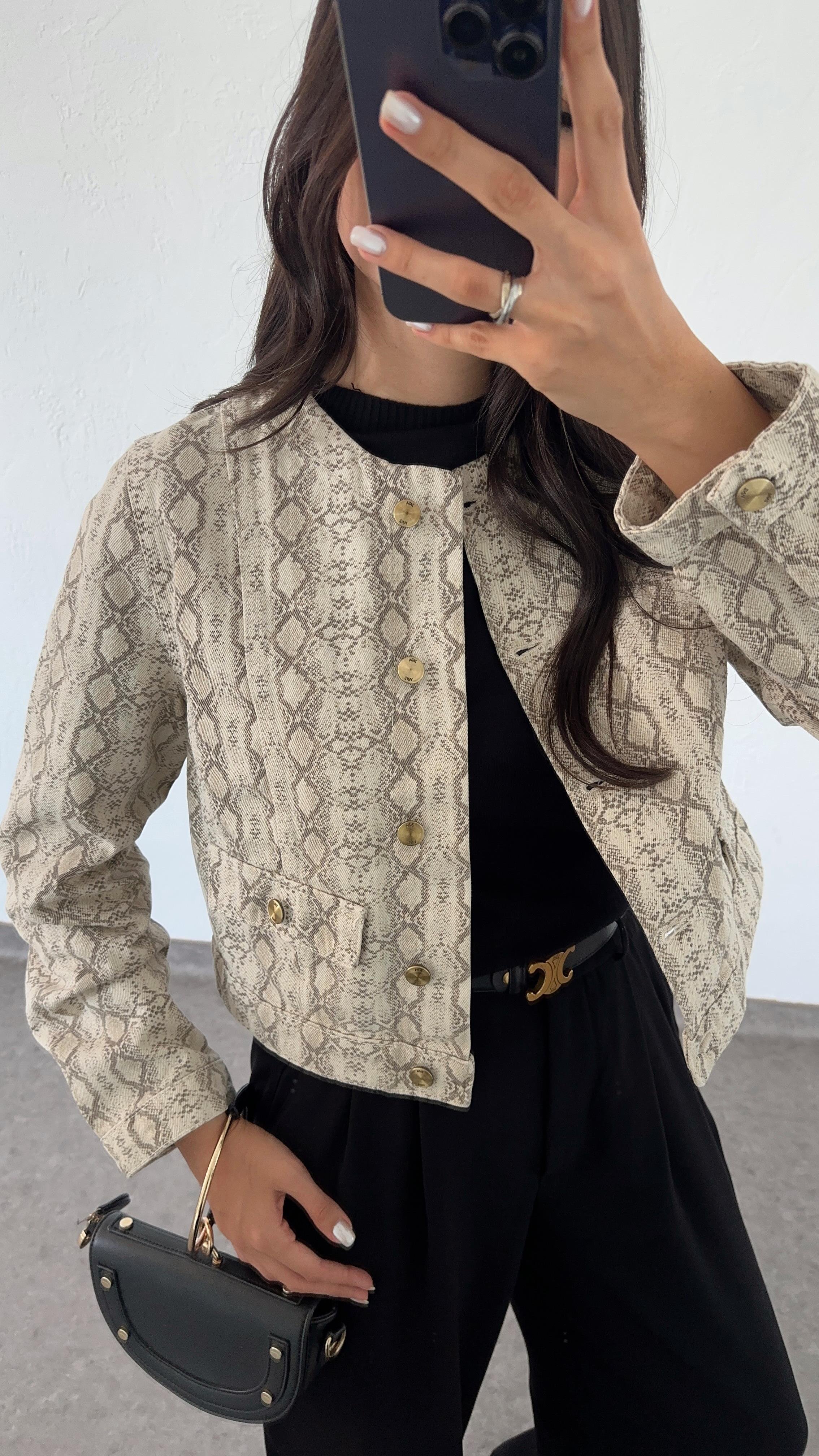 Yılan Desenli Denim Ceket