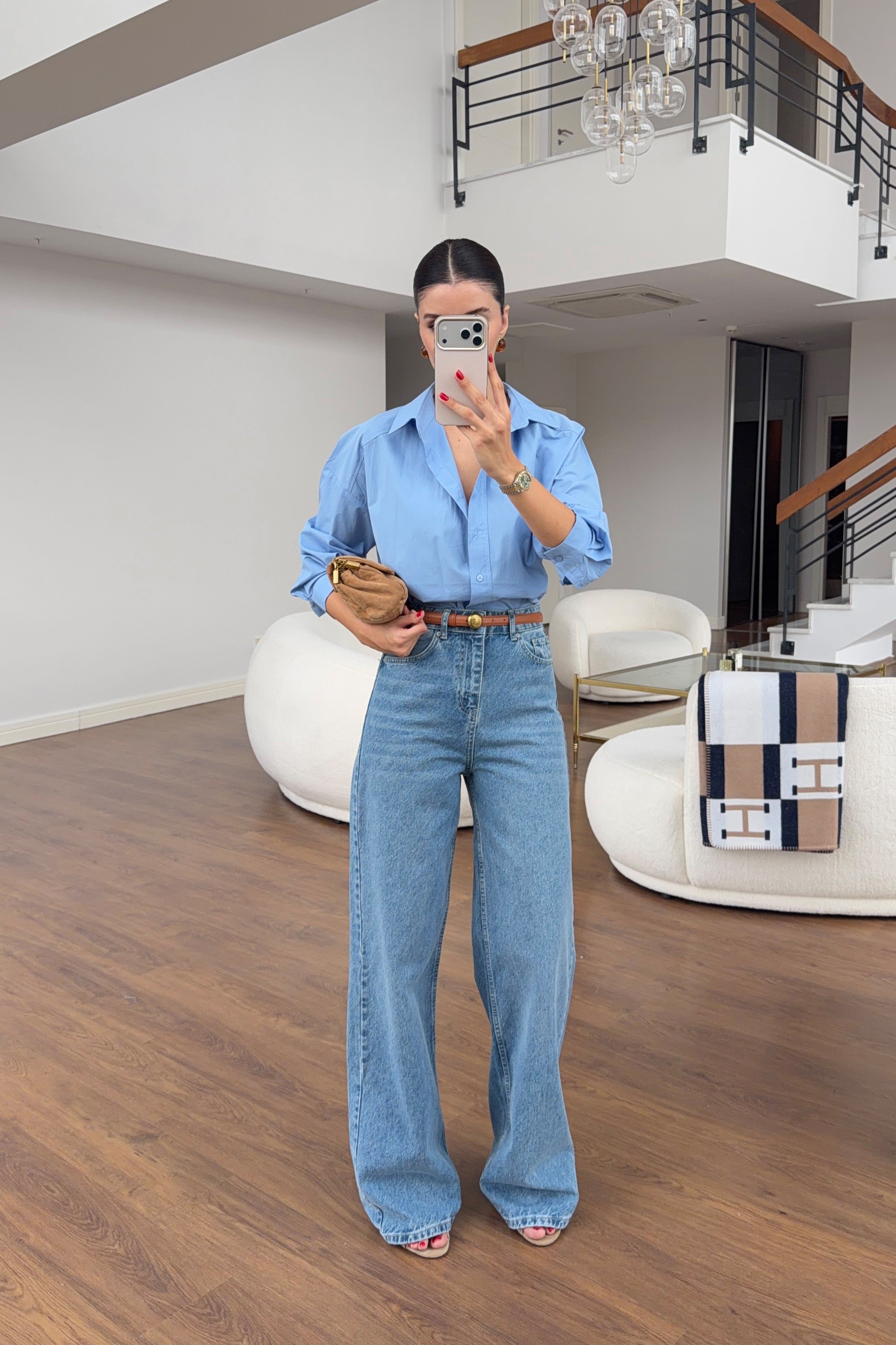 Yüksek Bel Açık Yıkamalı Wide Leg Jean
