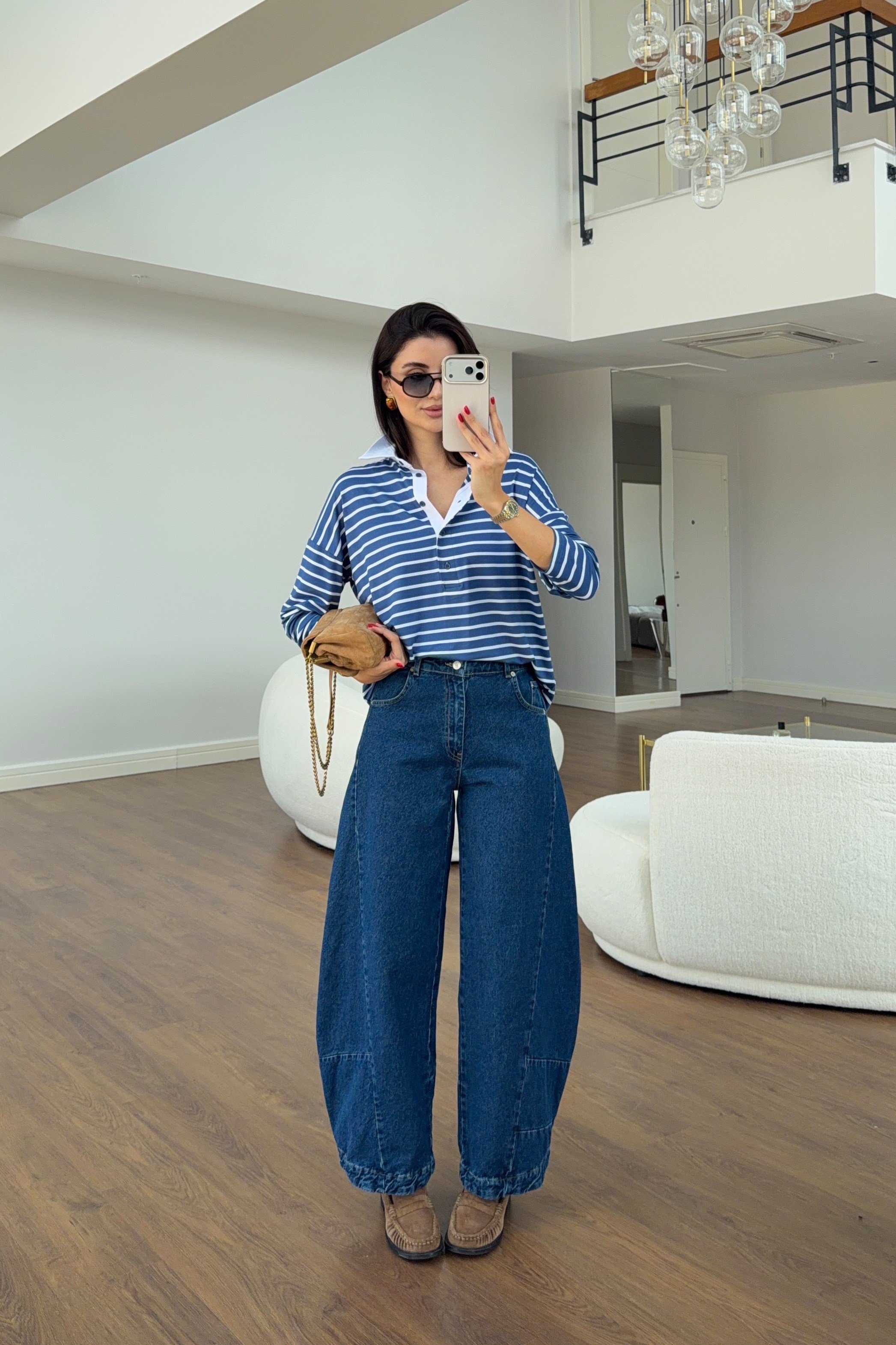 Yüksek Bel Barrel Cut Mavi Jean