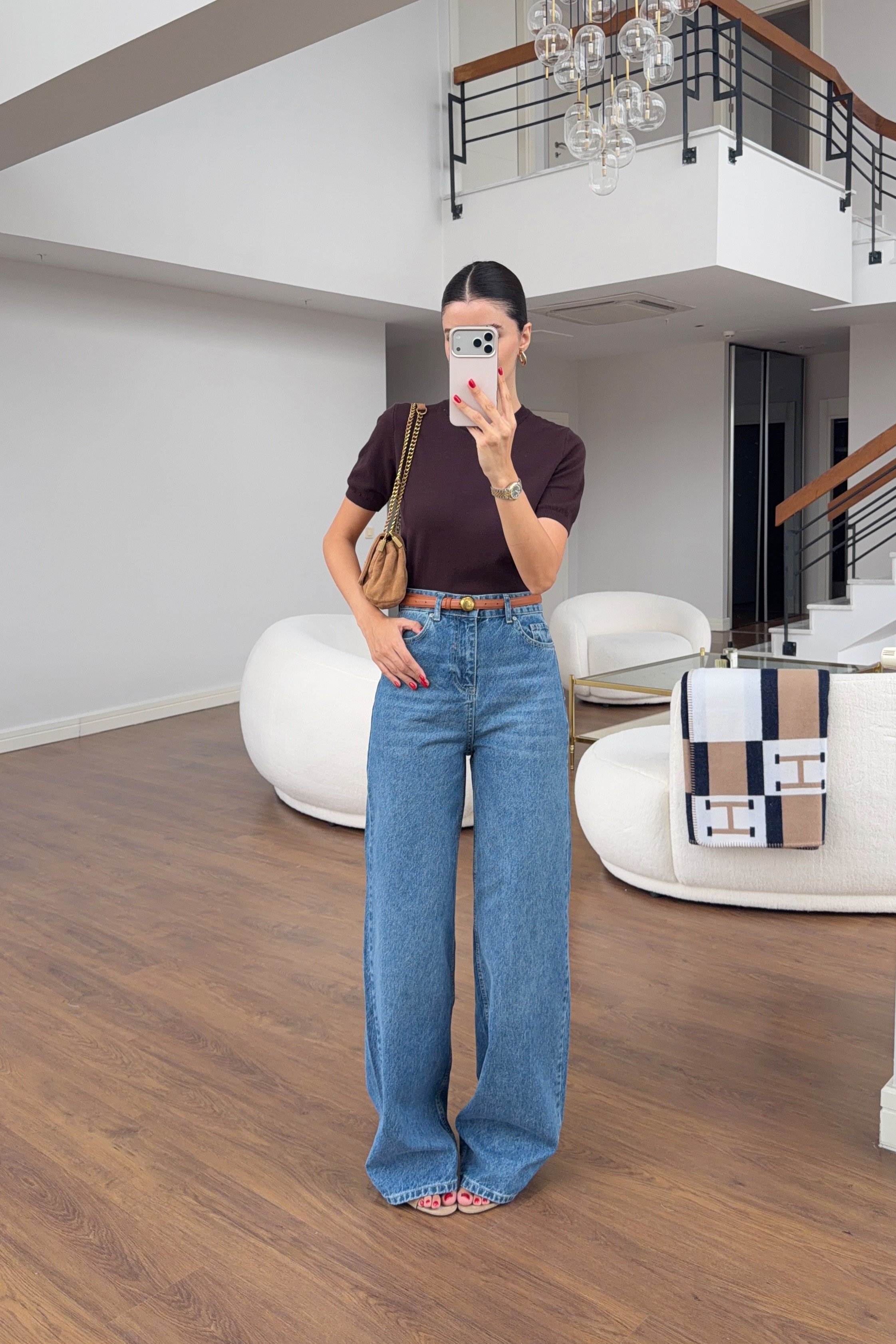 Yüksek Bel Koyu Yıkamalı Wide Leg Jean