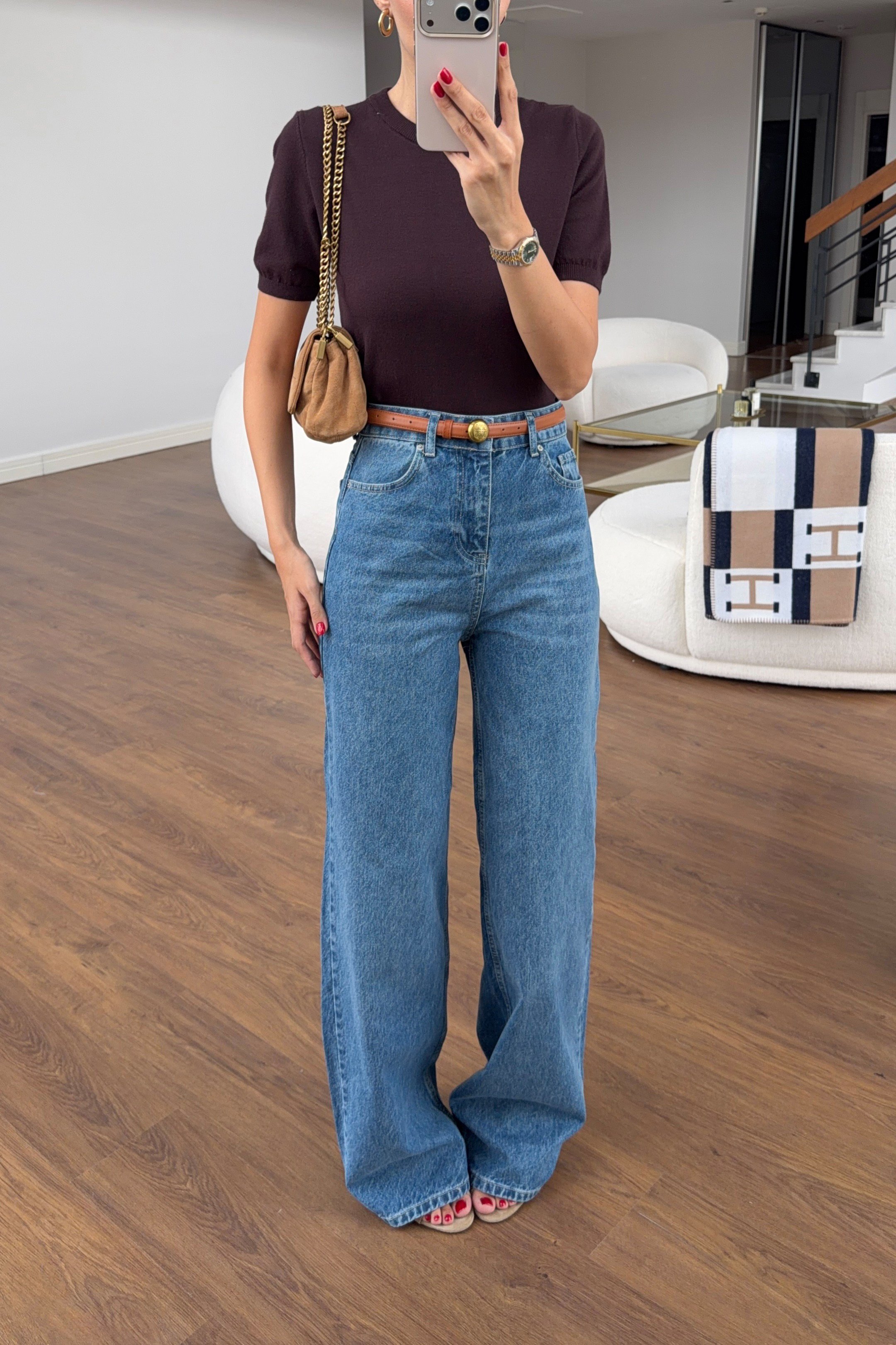 Yüksek Bel Koyu Yıkamalı Wide Leg Jean