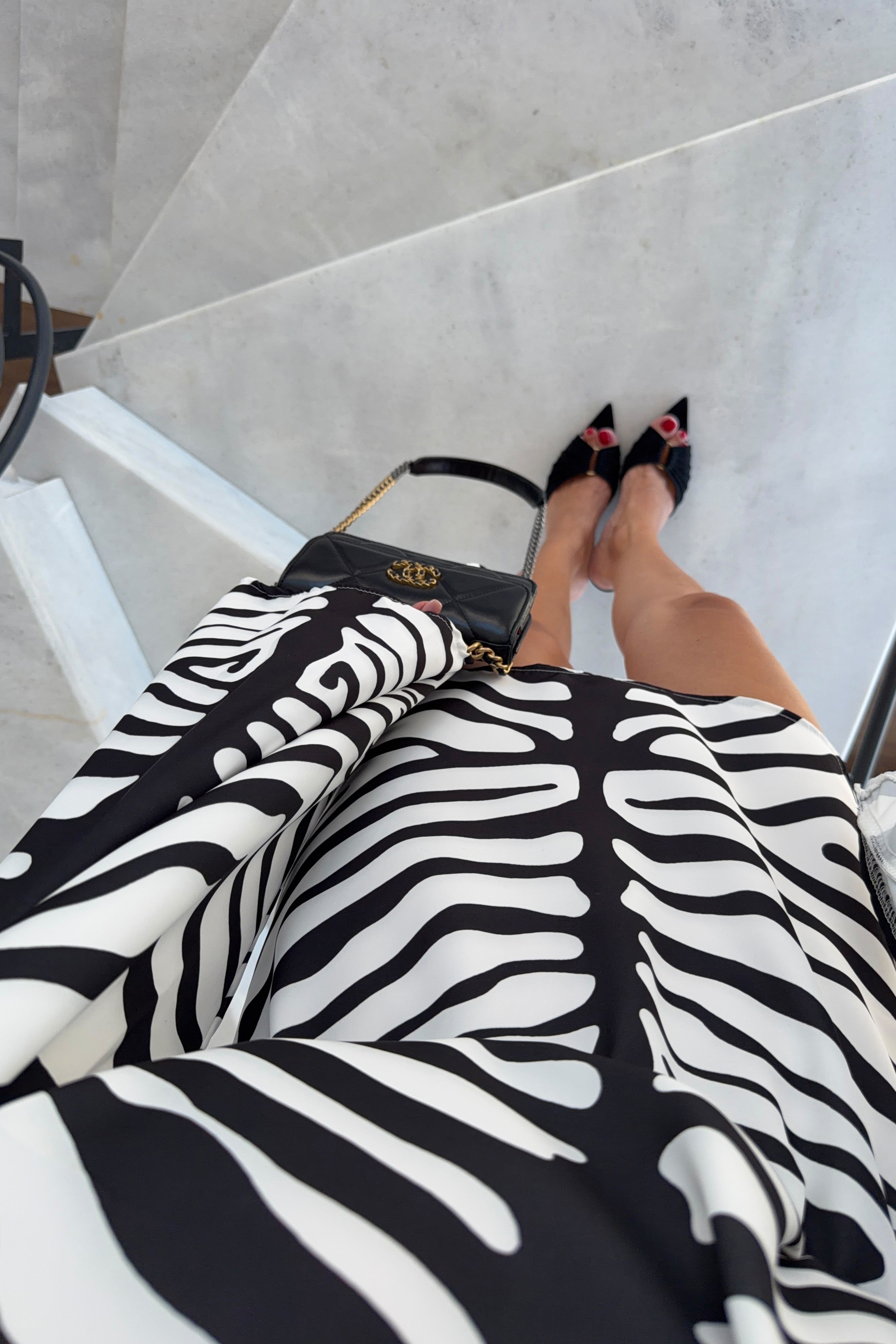 Zebra Desenli Yarasa Kol Mini Elbise