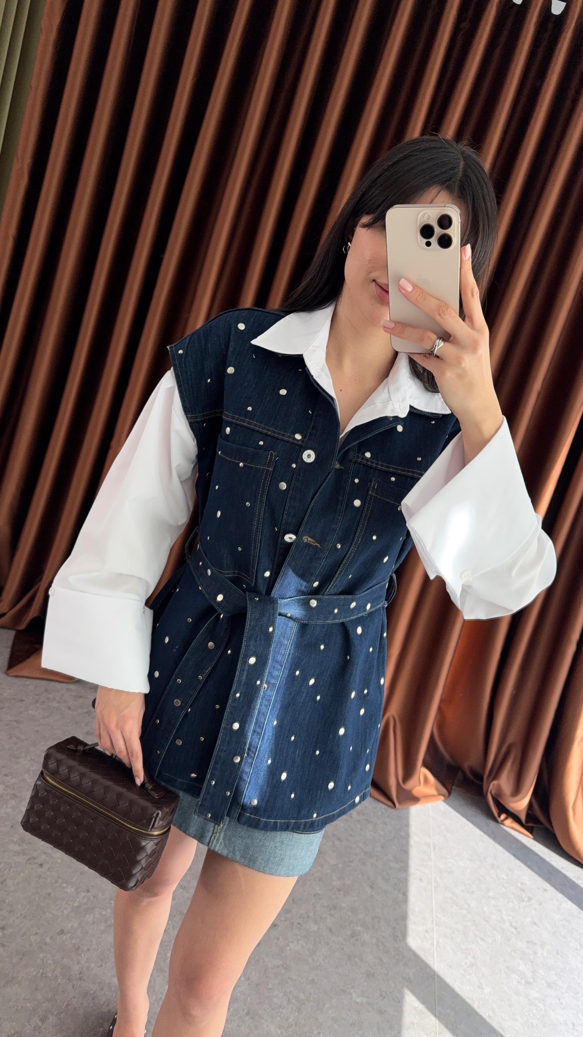 Zımbalı Denim Yelek
