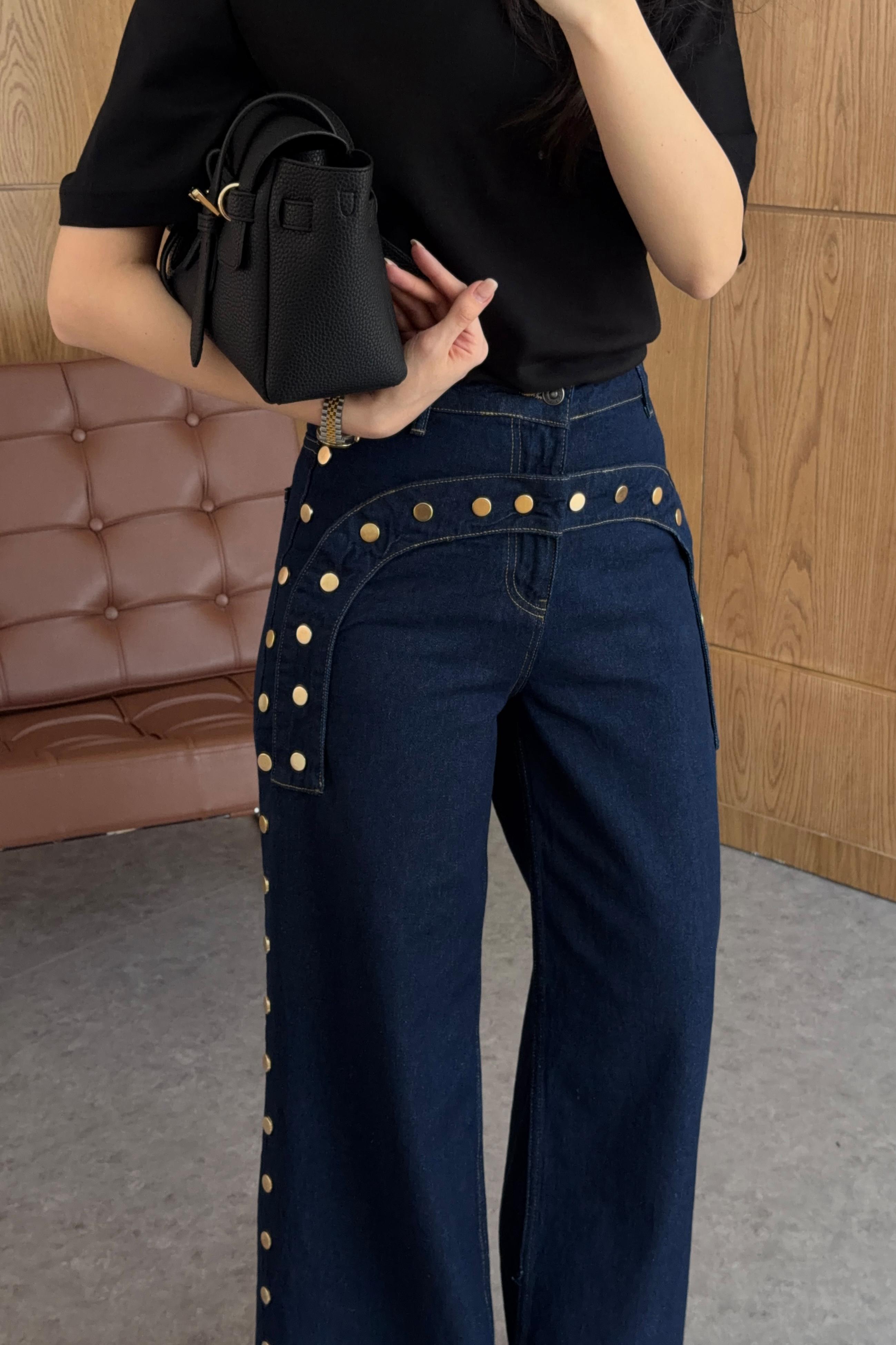 Zımbalı Lacivert Denim