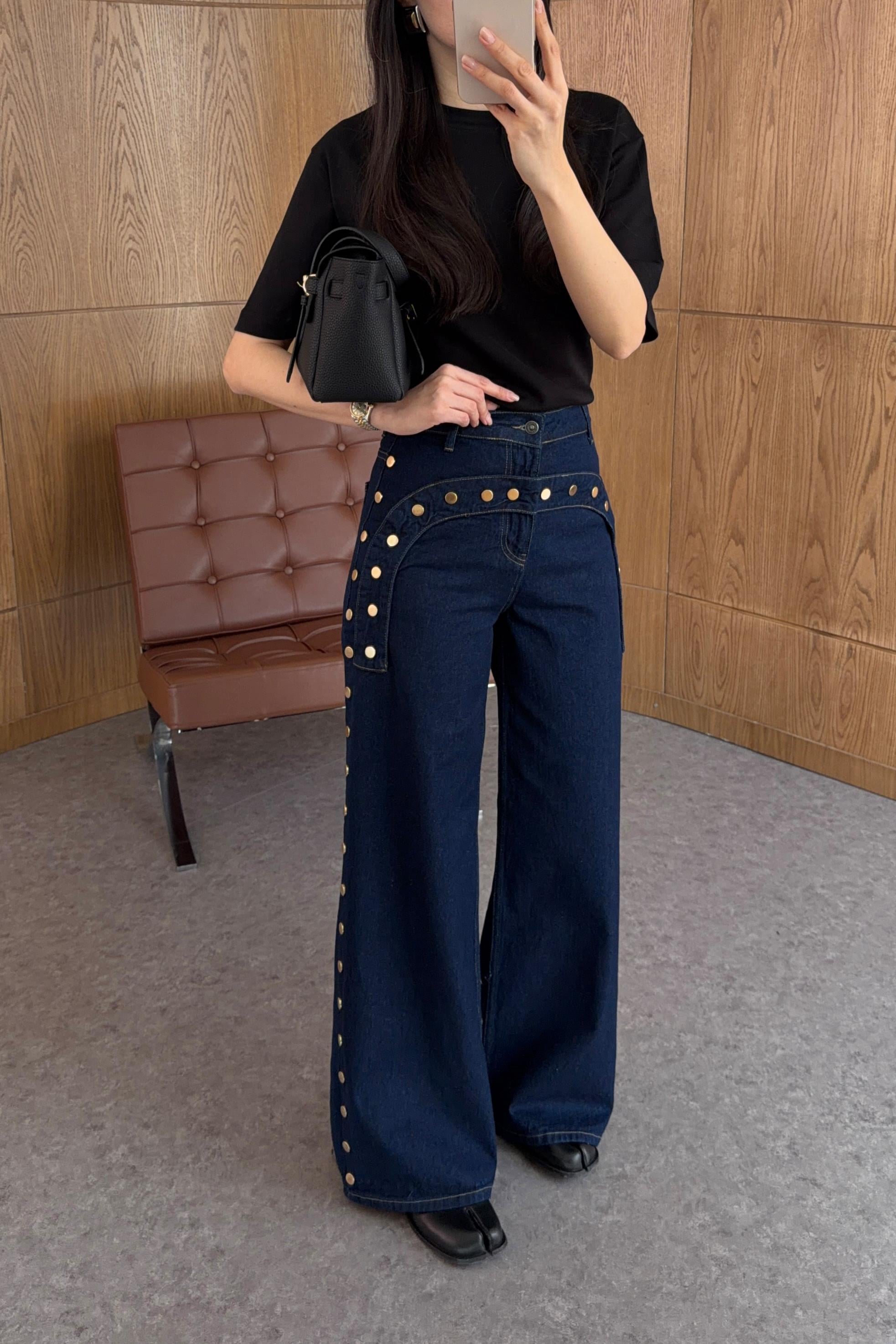 Zımbalı Lacivert Denim