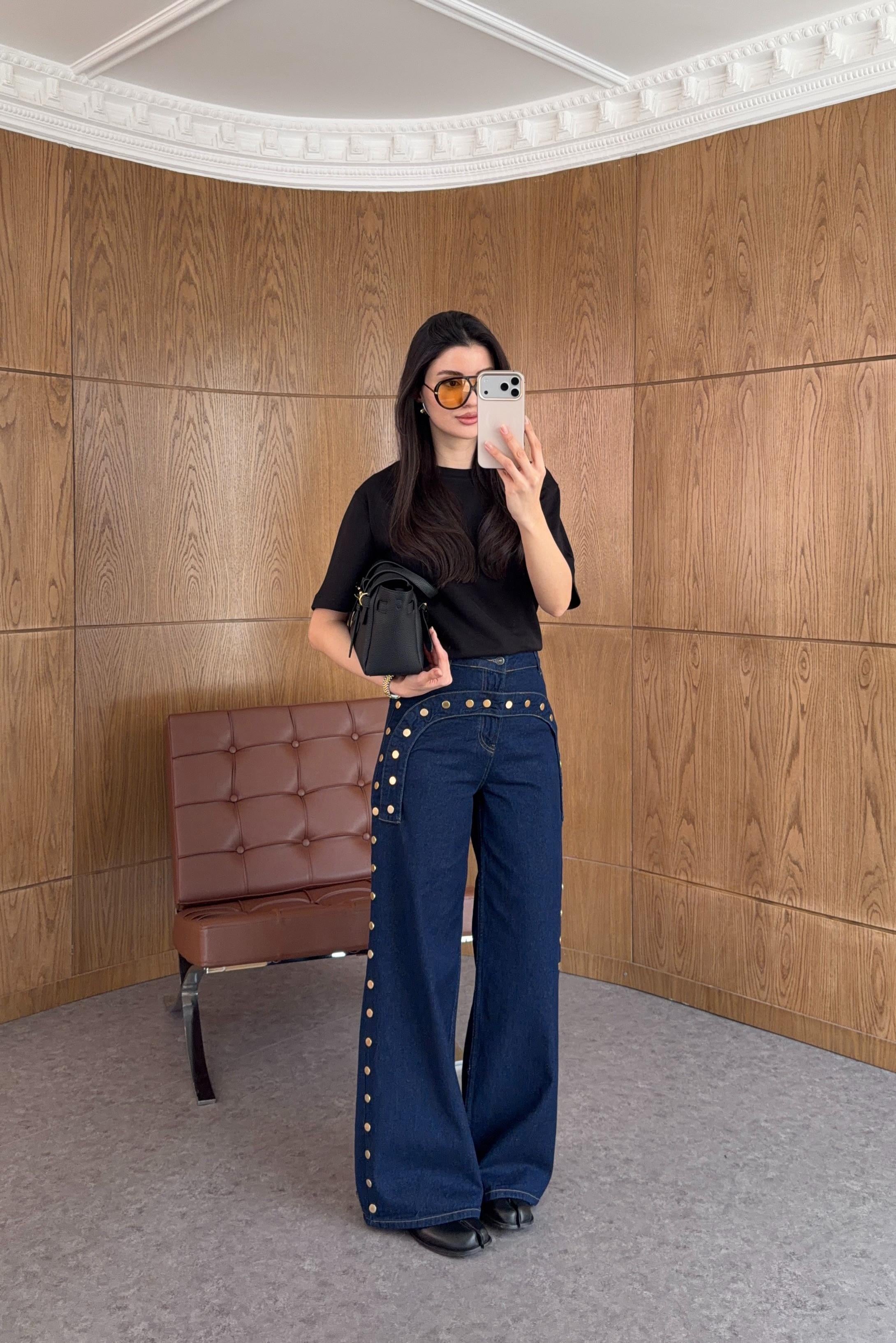 Zımbalı Lacivert Denim