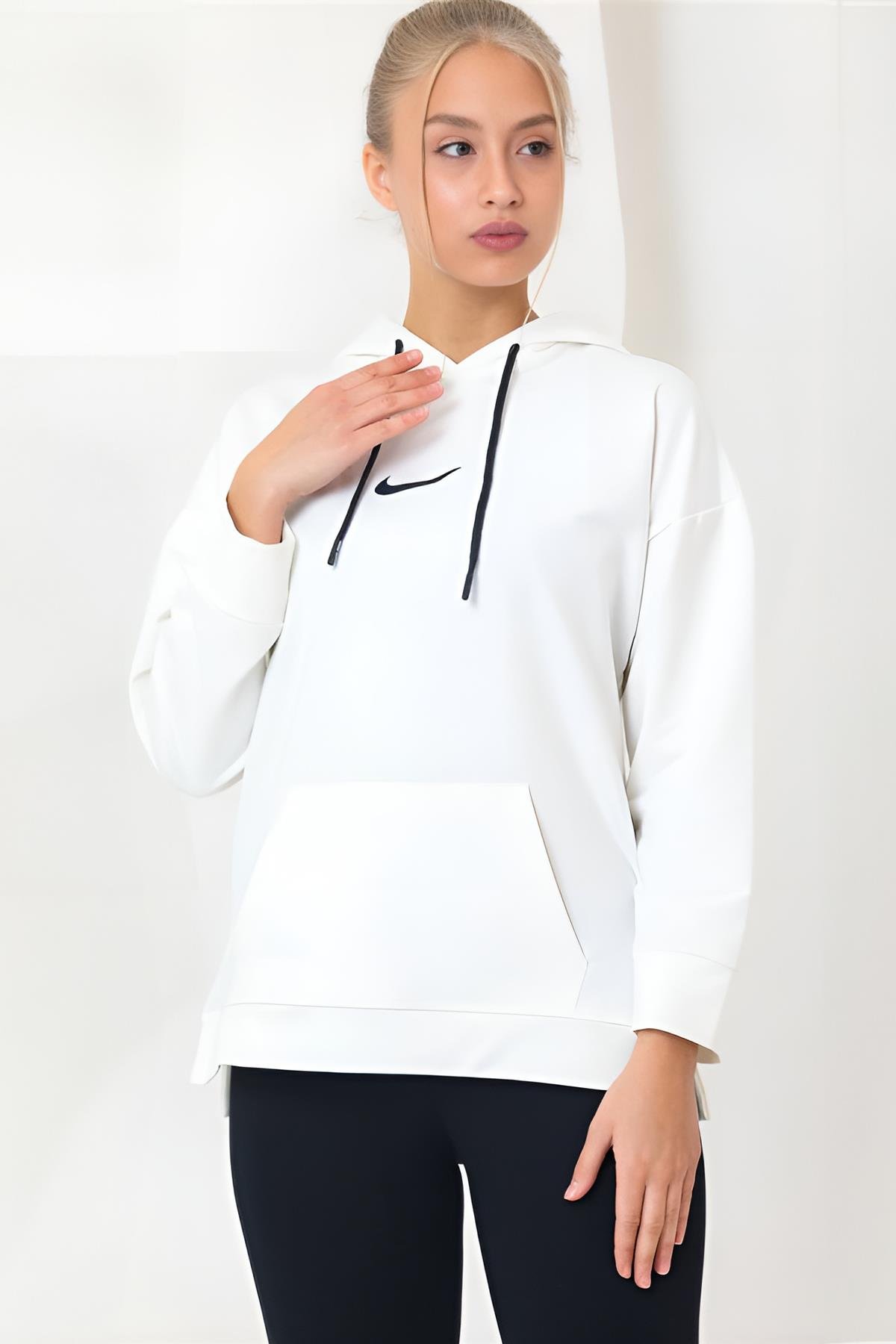 Ekru Oversize Kapşonlu Cepli Sweat Nk Mrt-M3119