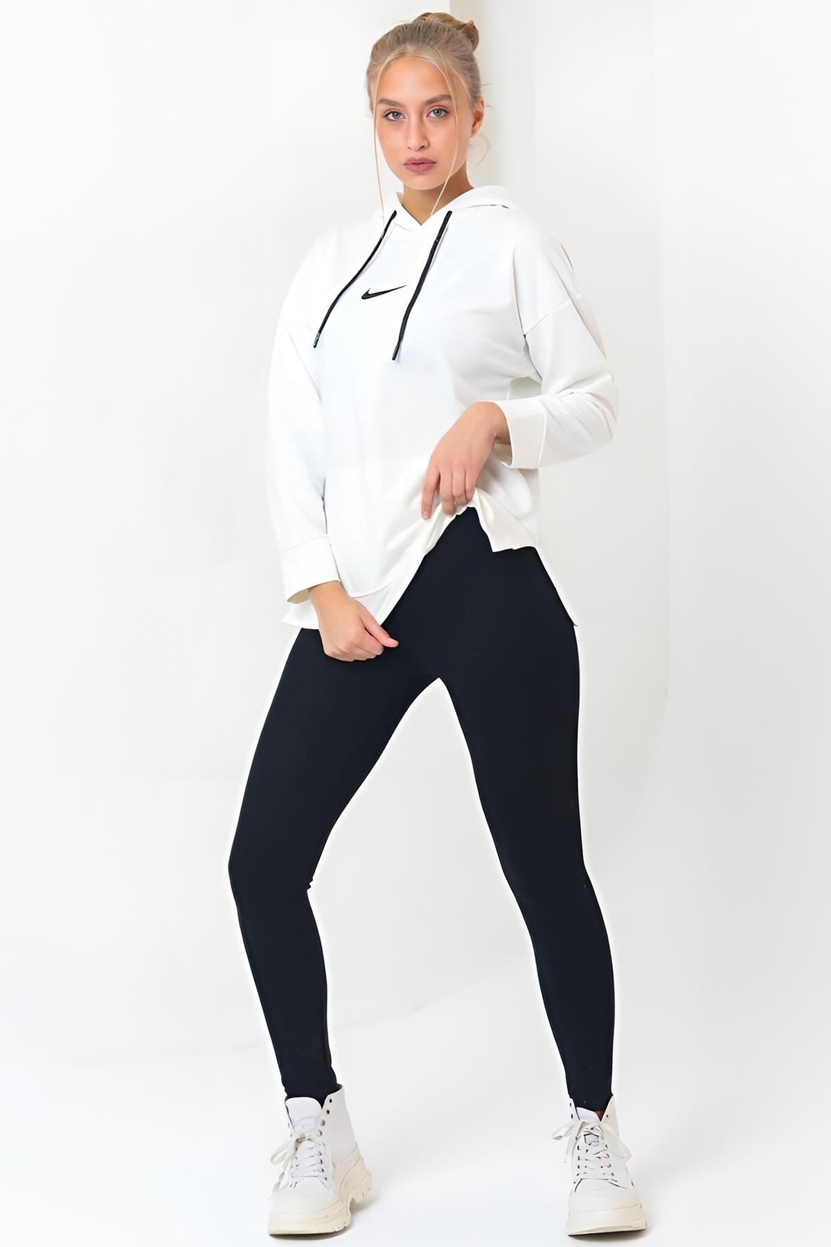 Ekru Oversize Kapşonlu Cepli Sweat Nk Mrt-M3119