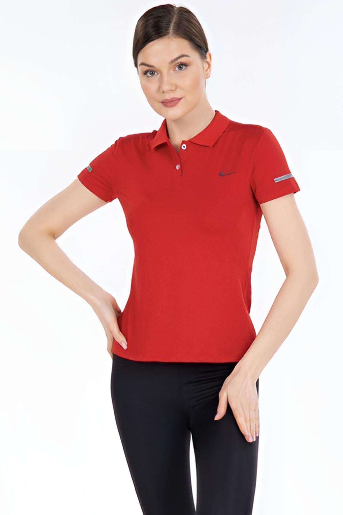 Kırmızı Polo Yaka Petekli T-Shirt Nk Mrt-M3750