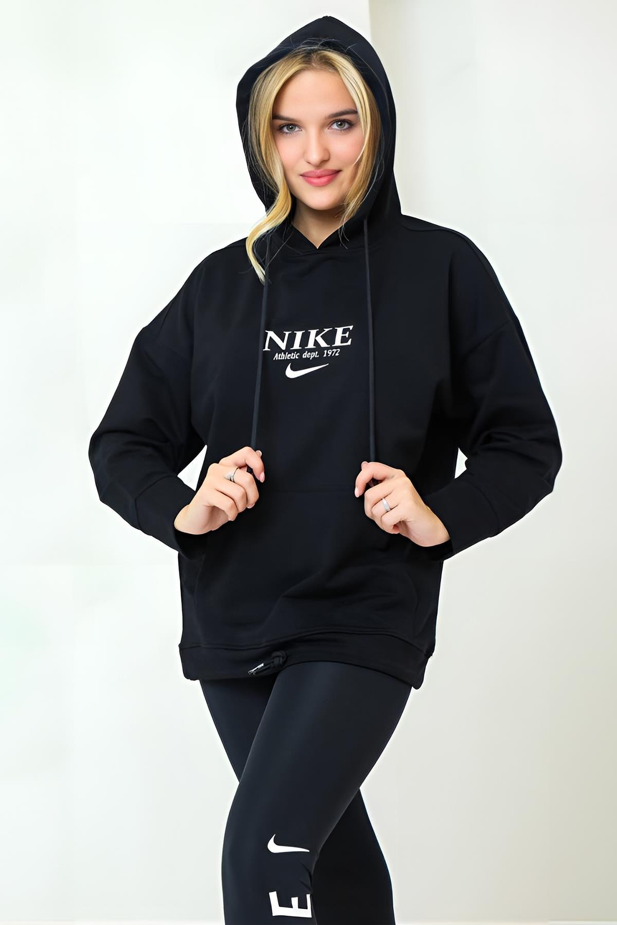 Siyah Oversize Ön Yazılı Cepli Sweat Nk Mrt-M3118