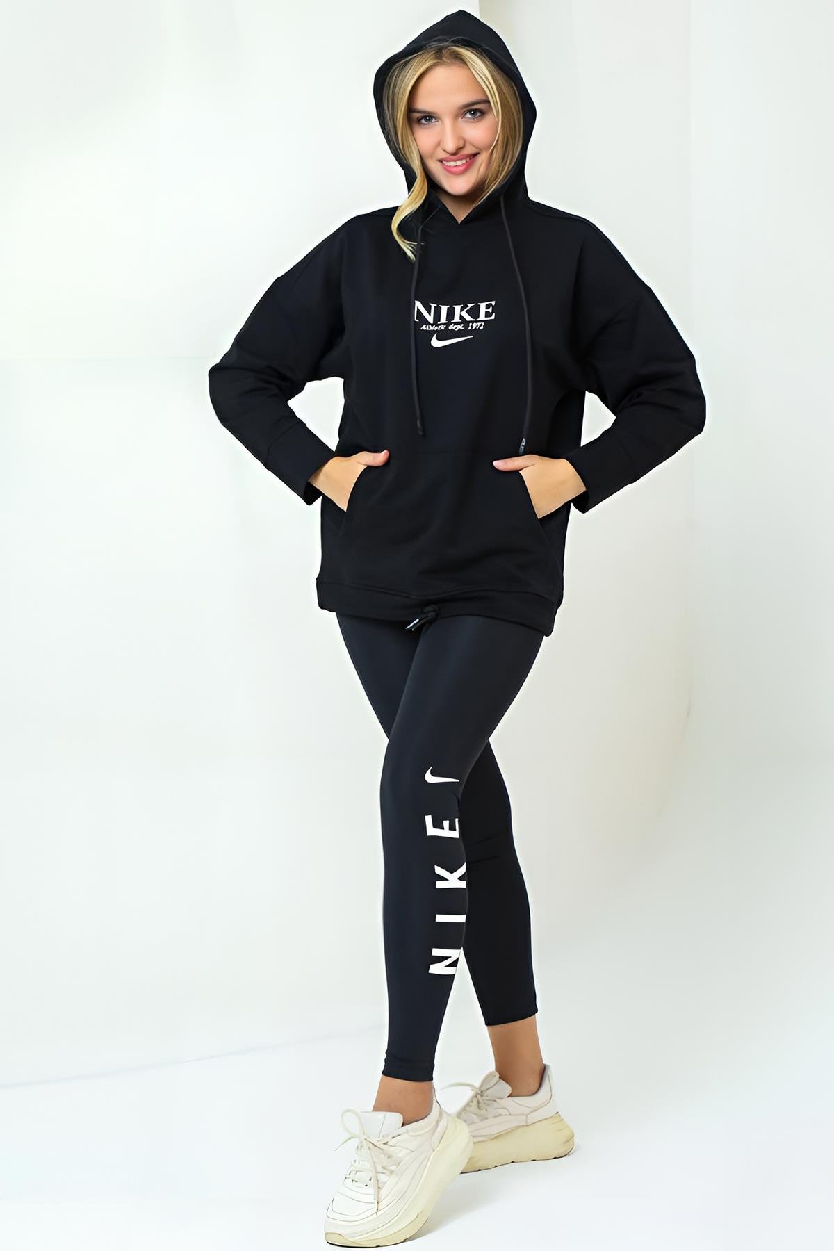 Siyah Oversize Ön Yazılı Cepli Sweat Nk Mrt-M3118
