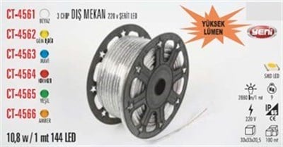 CT4561 10.8W/1mt BEYAZ 3ÇİP DIŞ MEKAN ŞERİT LED 220V CATA