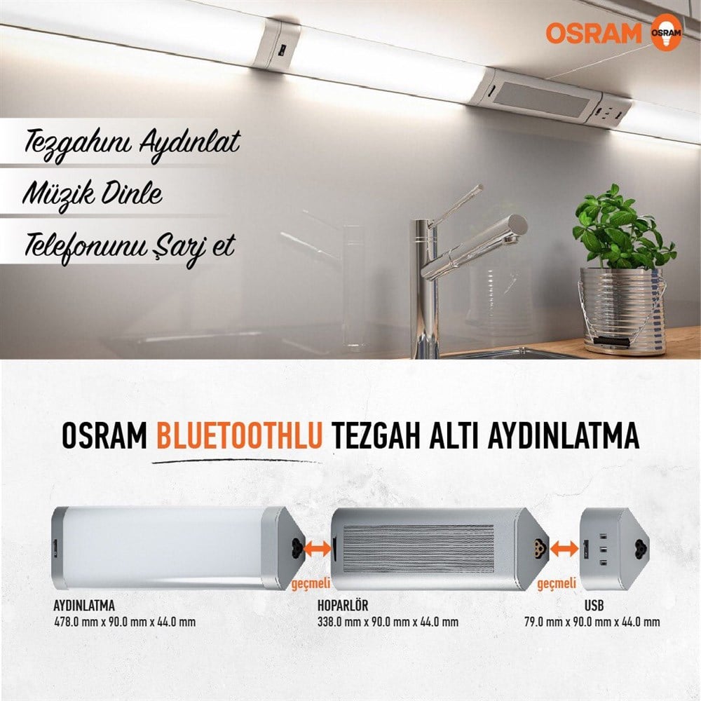 OSRAM TEZGAH ALTI AYDINLATMA BLUETOOTH HOPARLÖR USB (3'LÜ SET)