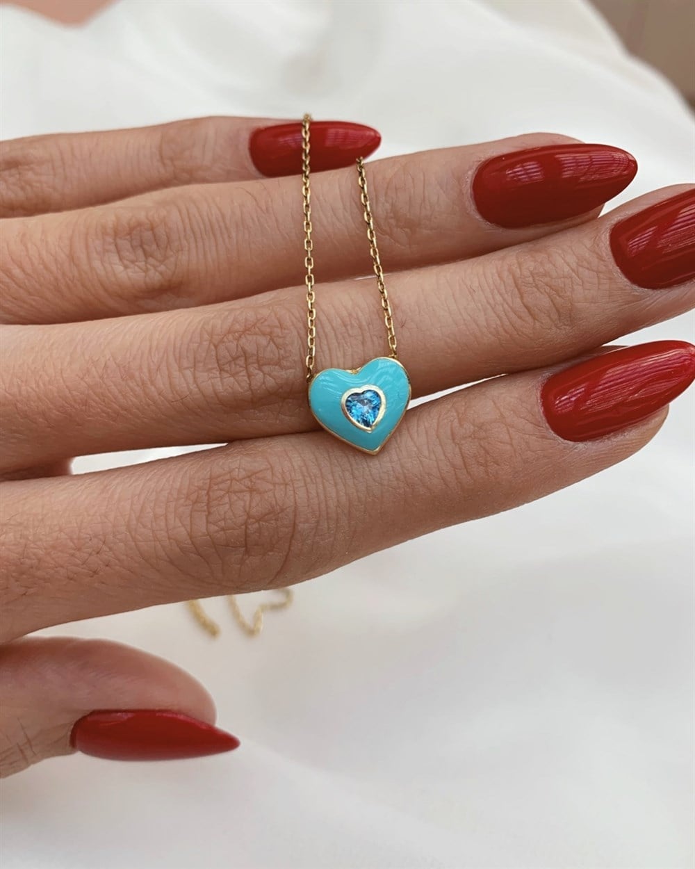 Kolye Mavi Mineli Kalp Kolye