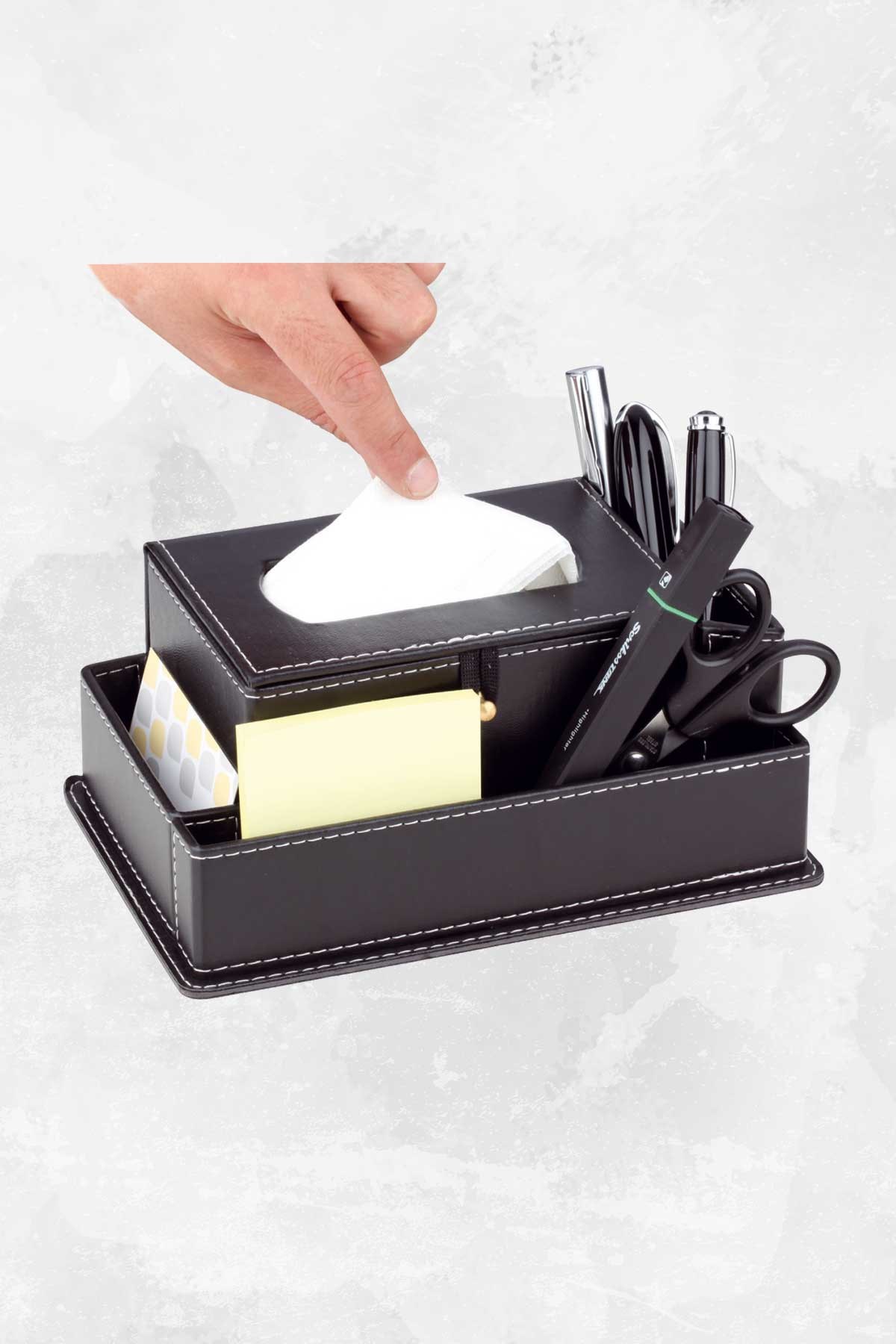 PB2422-Masaüstü Suni Deri Peçetelik Organizer
