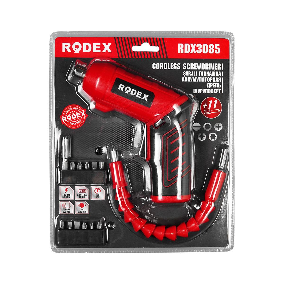 Rodex RDX3085 Akülü Tornavida 6,35 mm 210RPM 2.5nm 3.6V 1.5Ah Blister Ve Aksesuarlı 