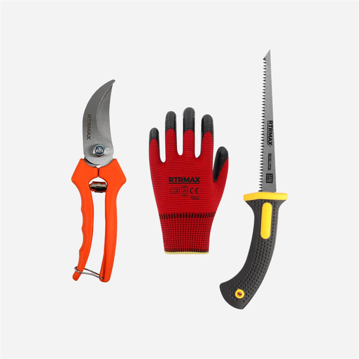 Rtrmax RTK7004 3'lü Budama Makası - Testere - Eldiven - Bahçe Seti