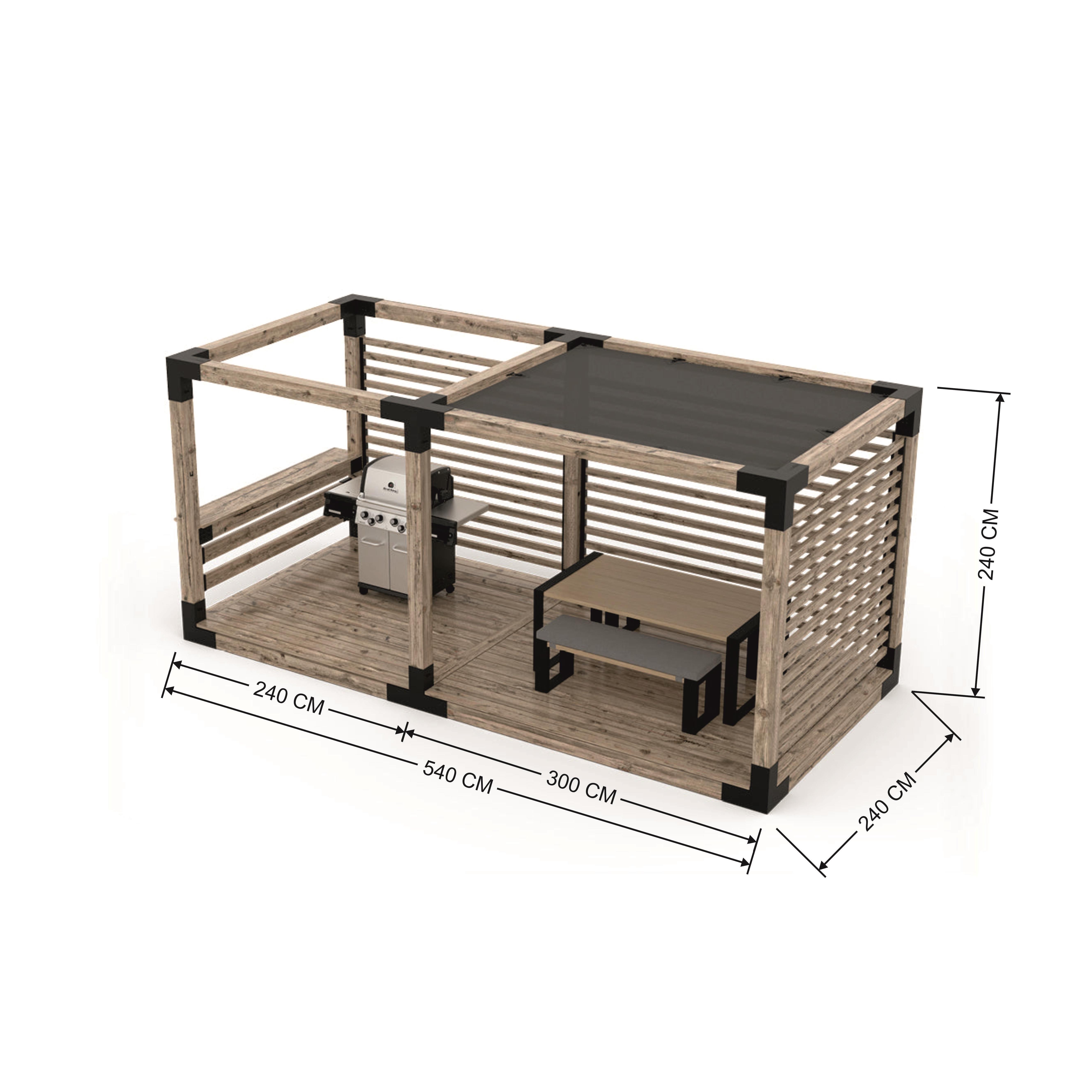 Venina Home Çift Bölümlü Gölgelikli Düz Tabanlı Barbekü Pergole VHPP1003