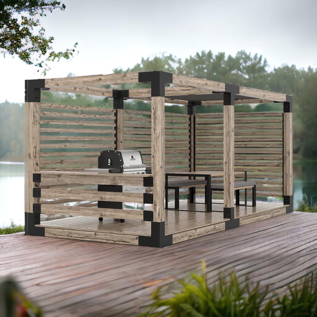 Venina Home Çift Bölümlü Gölgelikli Düz Tabanlı Barbekü Pergole VHPP1003