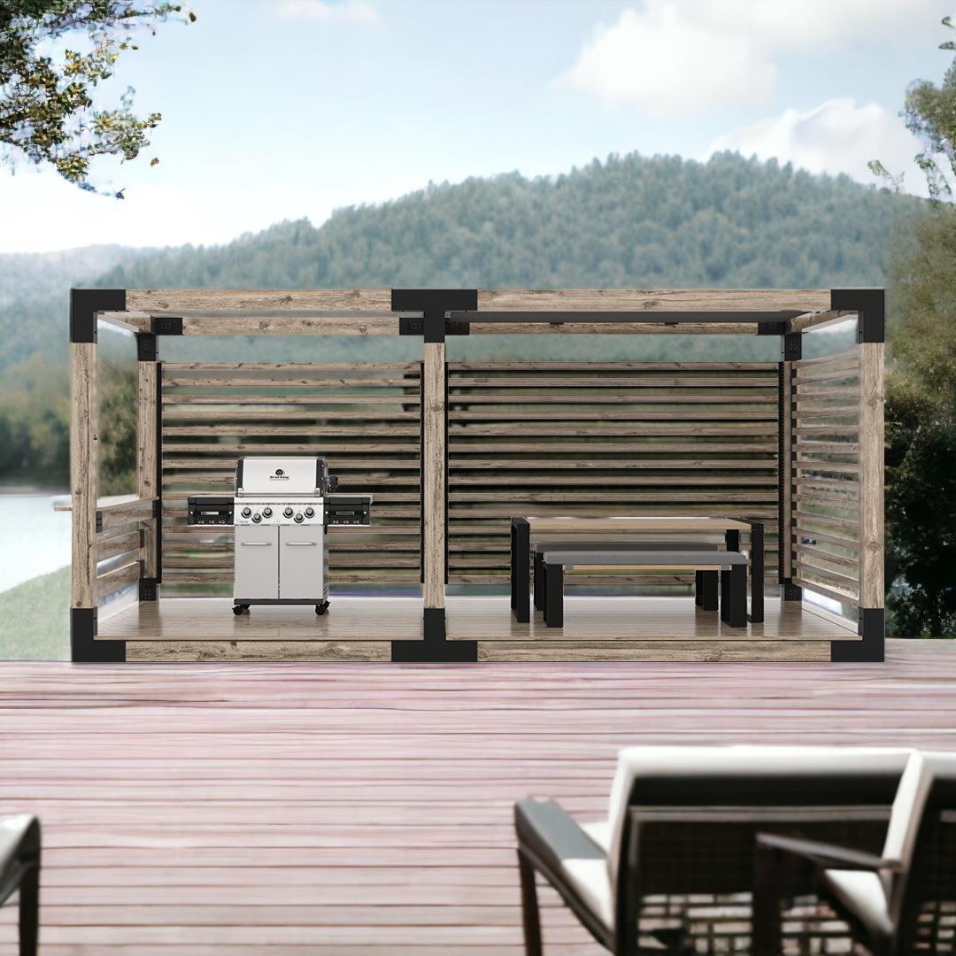 Venina Home Çift Bölümlü Gölgelikli Düz Tabanlı Barbekü Pergole VHPP1003