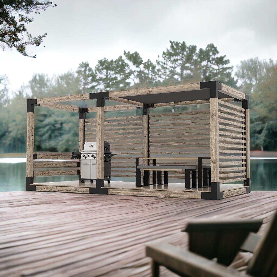 Venina Home Çift Bölümlü Gölgelikli Düz Tabanlı Barbekü Pergole VHPP1003