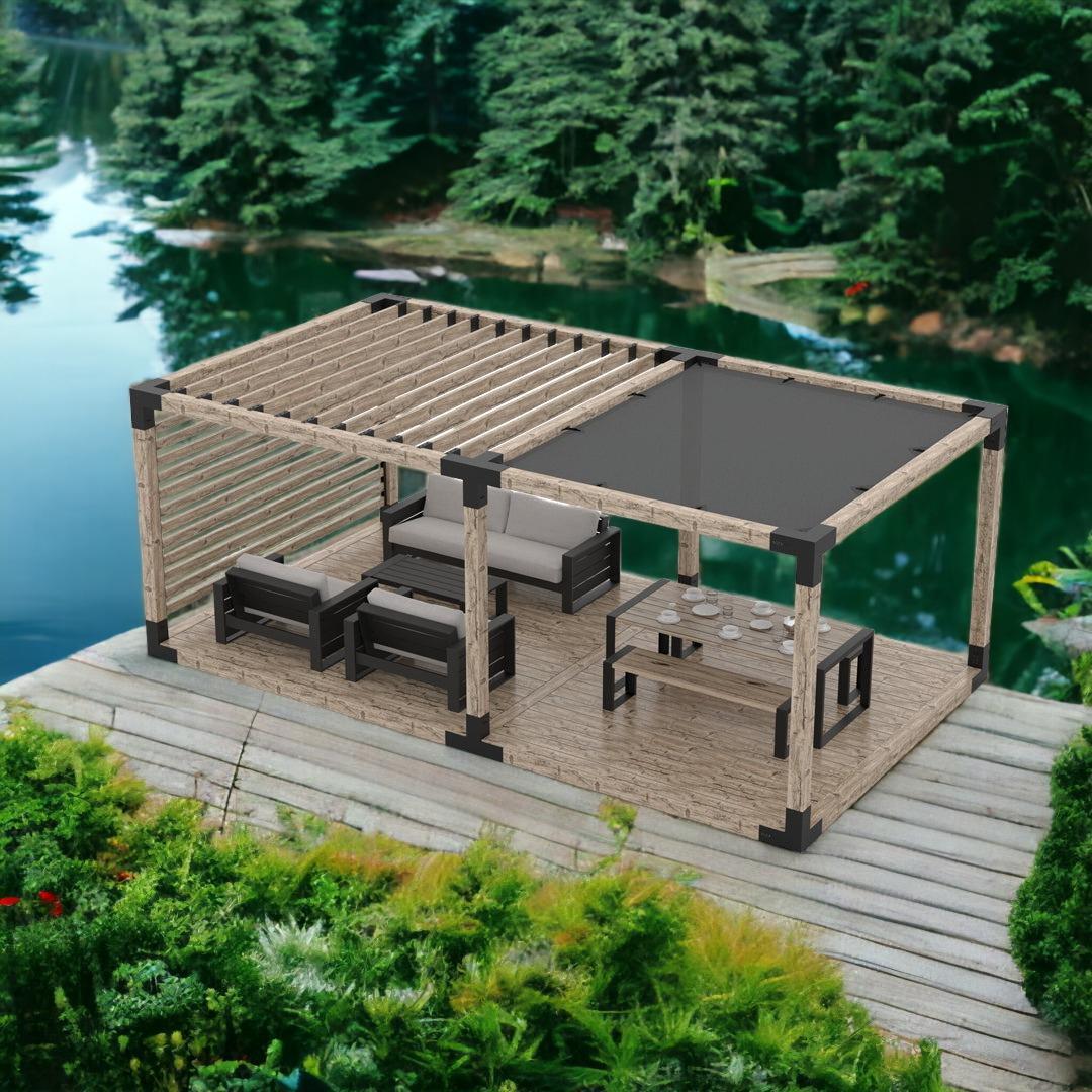 Venina Home Çiftli Platformlu Ahşap Gölgelikli Pergole VHPP1005