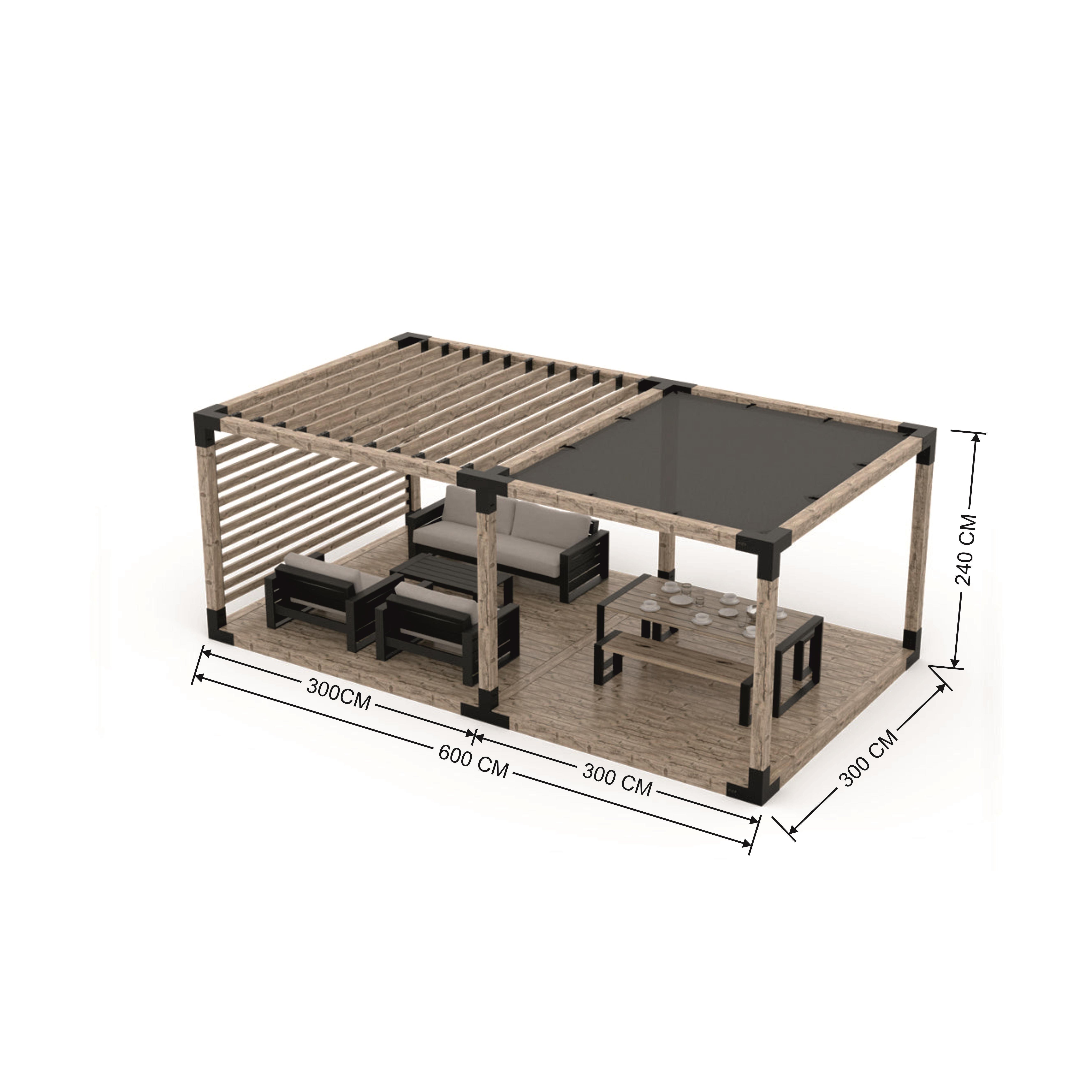 Venina Home Çiftli Platformlu Ahşap Gölgelikli Pergole VHPP1005