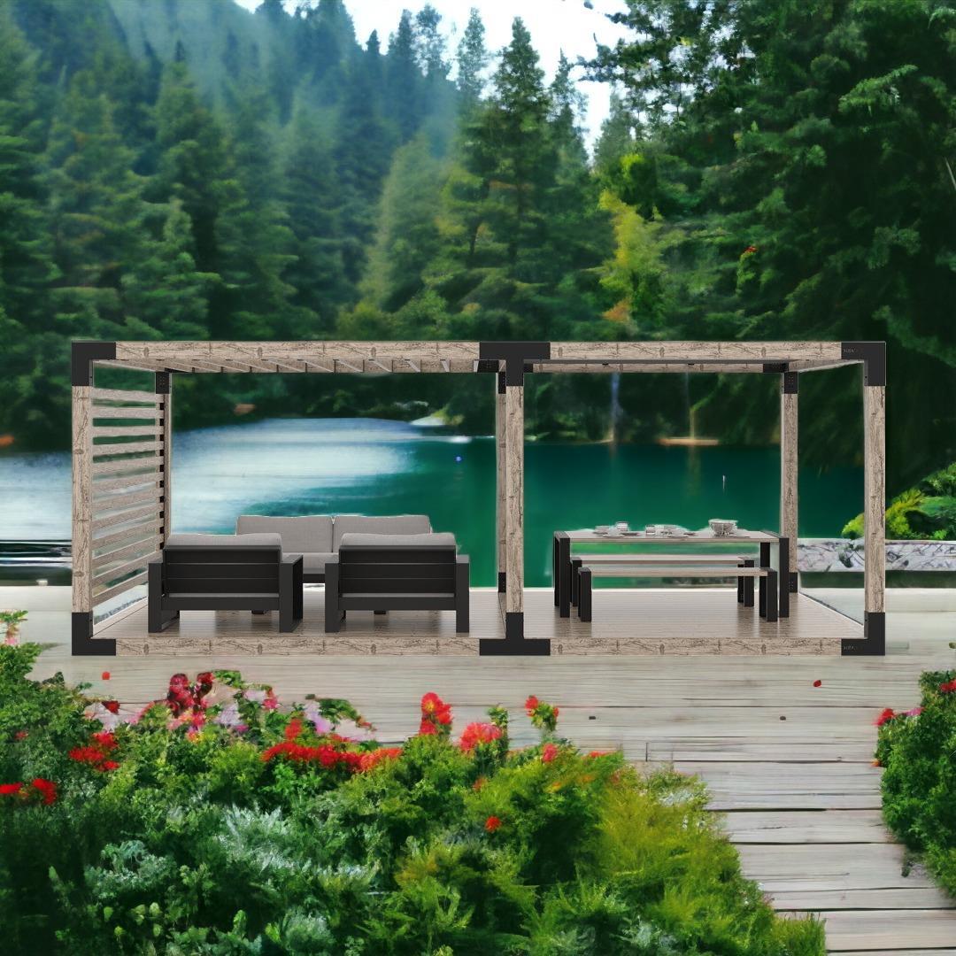 Venina Home Çiftli Platformlu Ahşap Gölgelikli Pergole VHPP1005