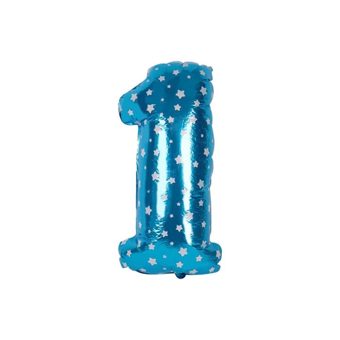 1 Rakam Mavi Yıldızlı Folyo Balon 40 cm