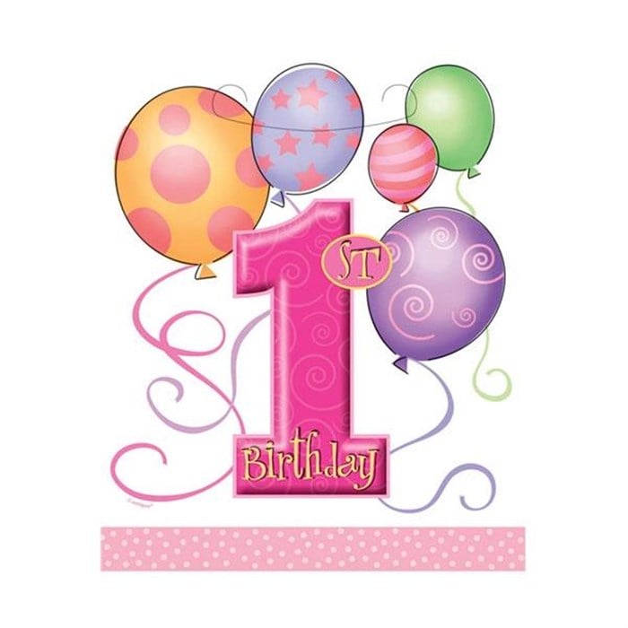 1 Yaş Balonlu Pembe Hediye Poşeti - 8 Adet