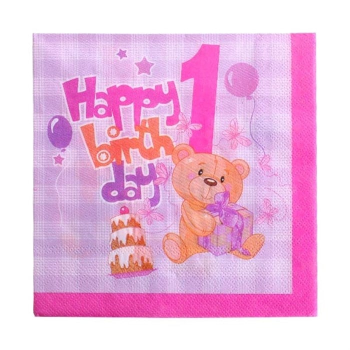 1 Yaş Doğum Günü Ayıcıklı Pembe Peçete