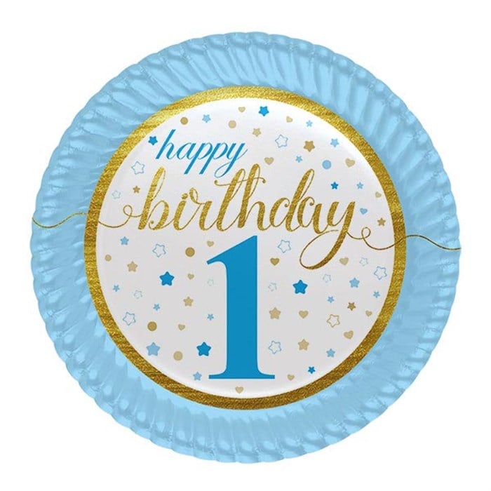 1 Yaş Doğum Günü Happy Birthday Yıldızlı Mavi Tabak