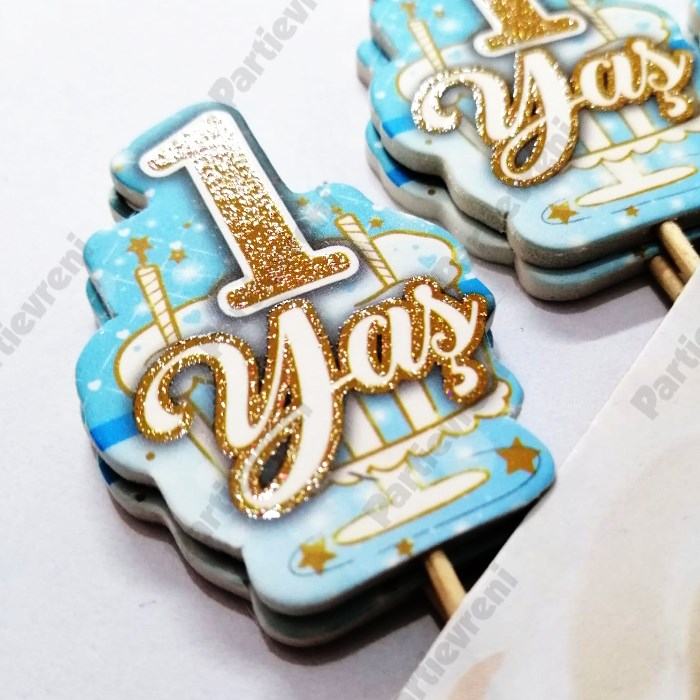 1 Yaş Doğum Günü Premium Mavi Kürdan - 8 Adet