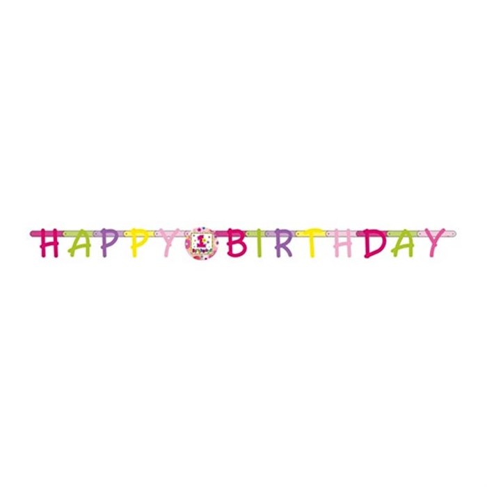 1 Yaş Happy Birhday Pembe Banner - 165 cm
