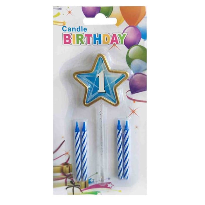 1 Yaş Yıldızlı Mavi Mum Seti