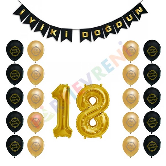18 Yaş Siyah Altın Balon Seti