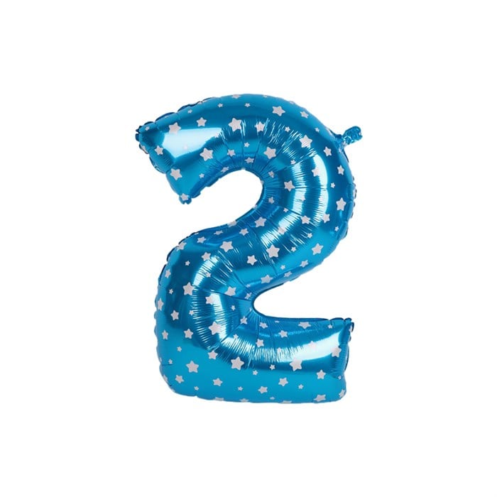 2 Rakam Mavi Yıldızlı Folyo Balon 40 cm