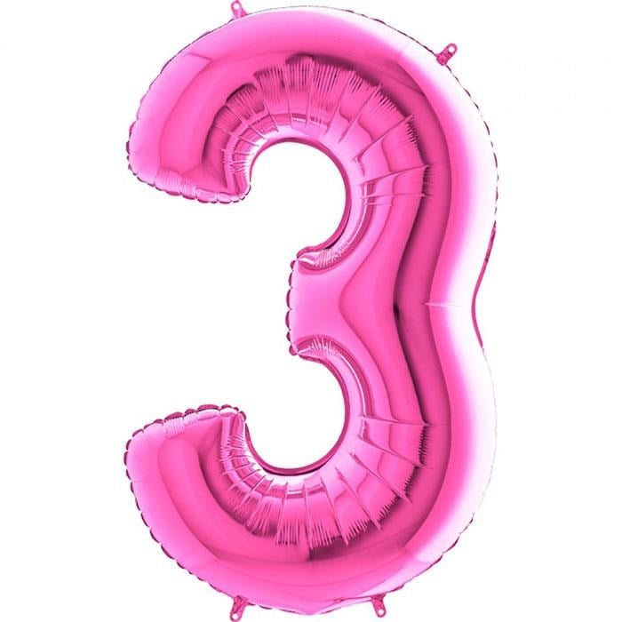 3 Rakam Fuşya Folyo Balon 1 Metre