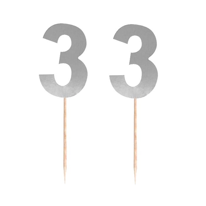 3 Yaş Doğum Günü Temalı Parlak Gümüş Kürdan 15 Adet